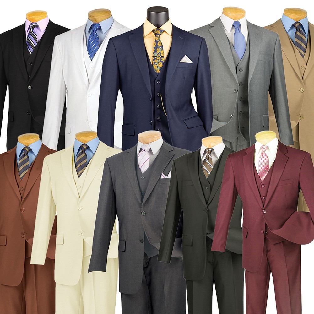Vinci Men’s Regular Fit 3-Piece Solid Color Suit Heather Gray
