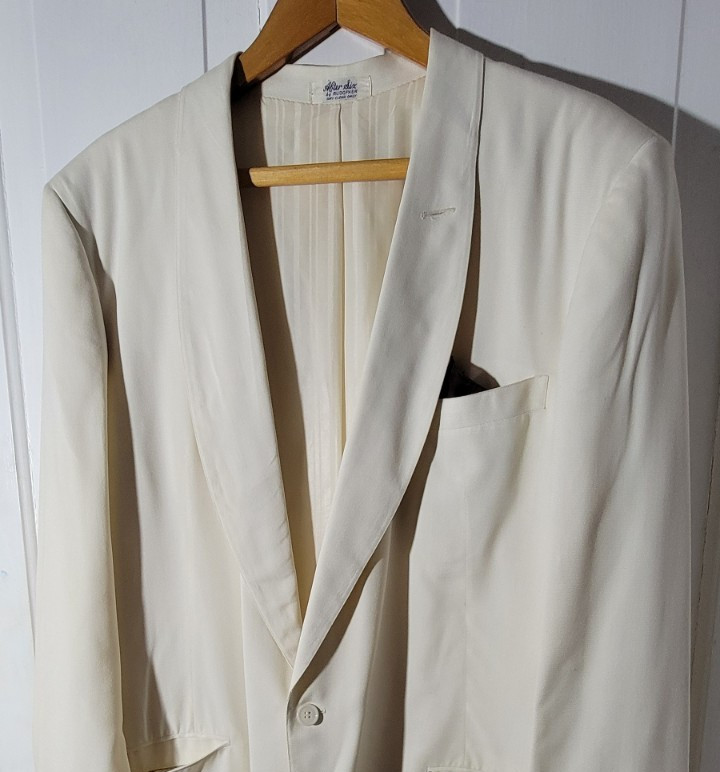 50s Vintage Ivory Shawl Lapel Dinner Jacket Tuxedo Gabardine Formal Prom 44 Lg