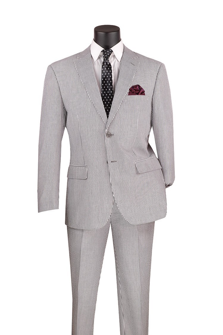 Vinci Men’s Modern Fit 2-Piece Suit Striped Seersucker