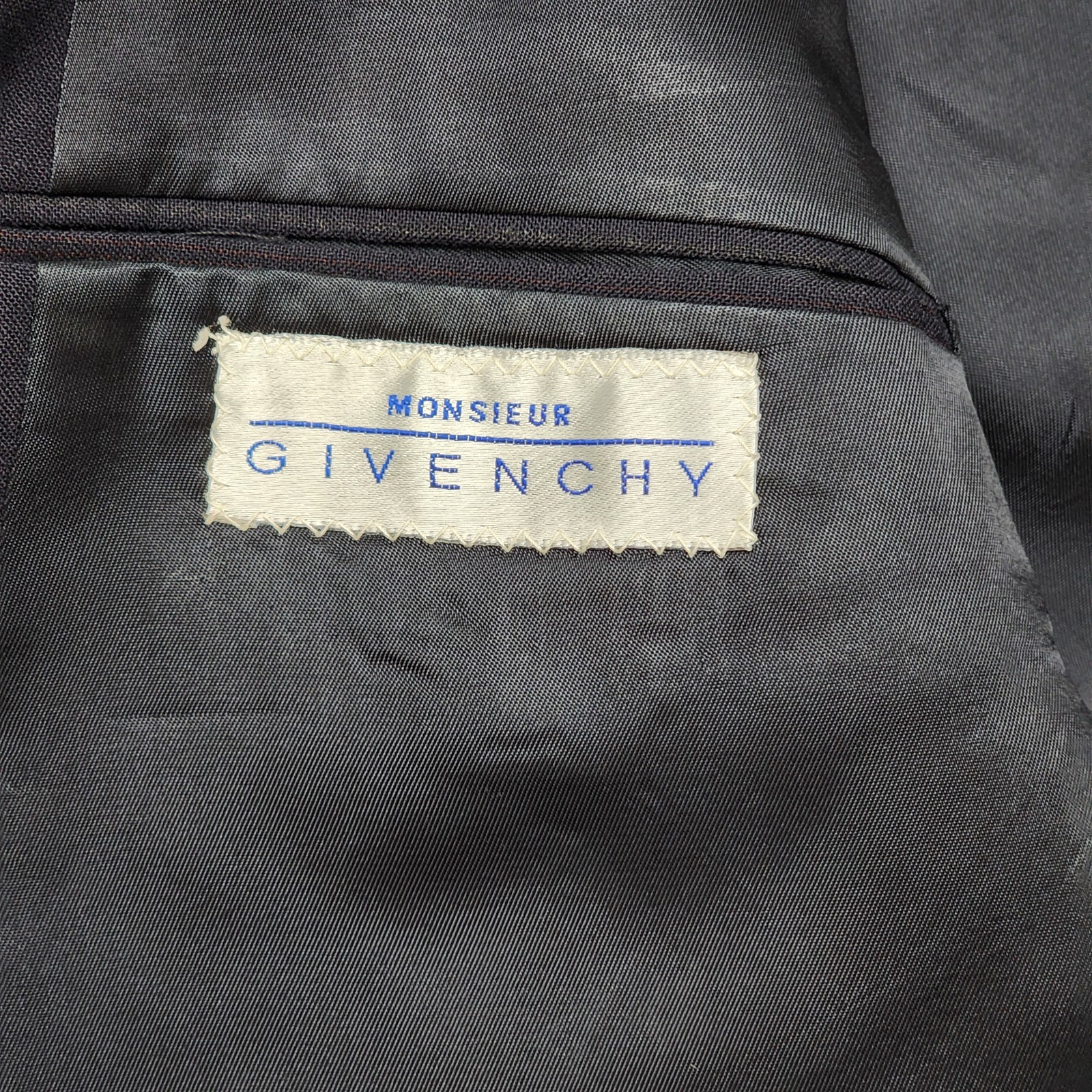 Vtg Givenchy USA Made 44R Navy Stripe Wool Double Breast Strong Shoulder Blazer