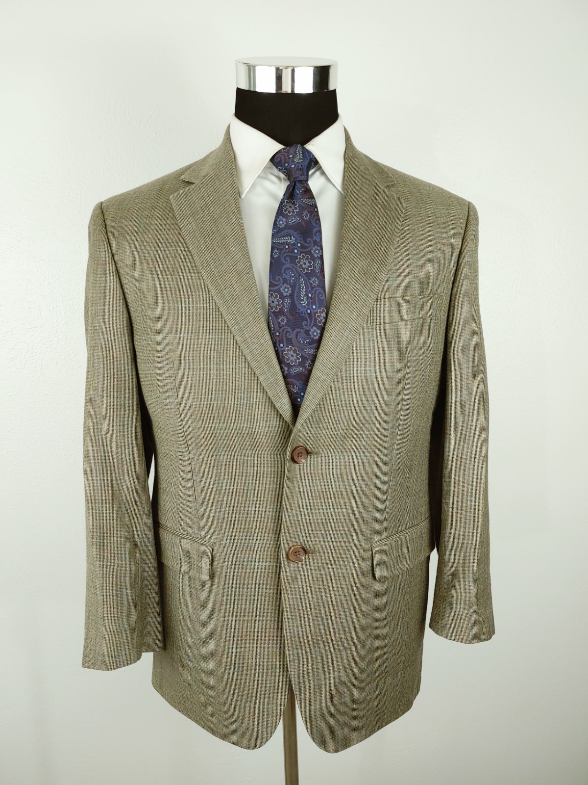 Ralph Lauren Sport Coat Mens 38/39S Beige Silk Wool Tan Blue Check Blazer Jacket