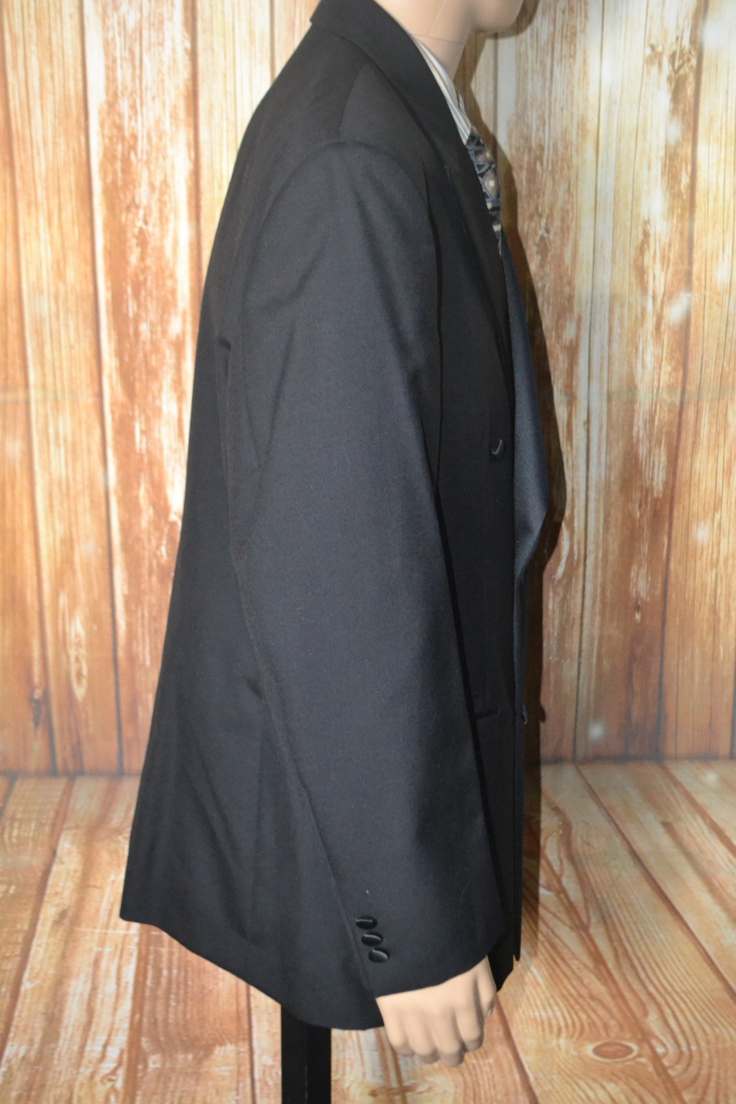 Jos A Bank Men Wool Double Breasted 6 Front Button Black Suit Jacket Sz 42R