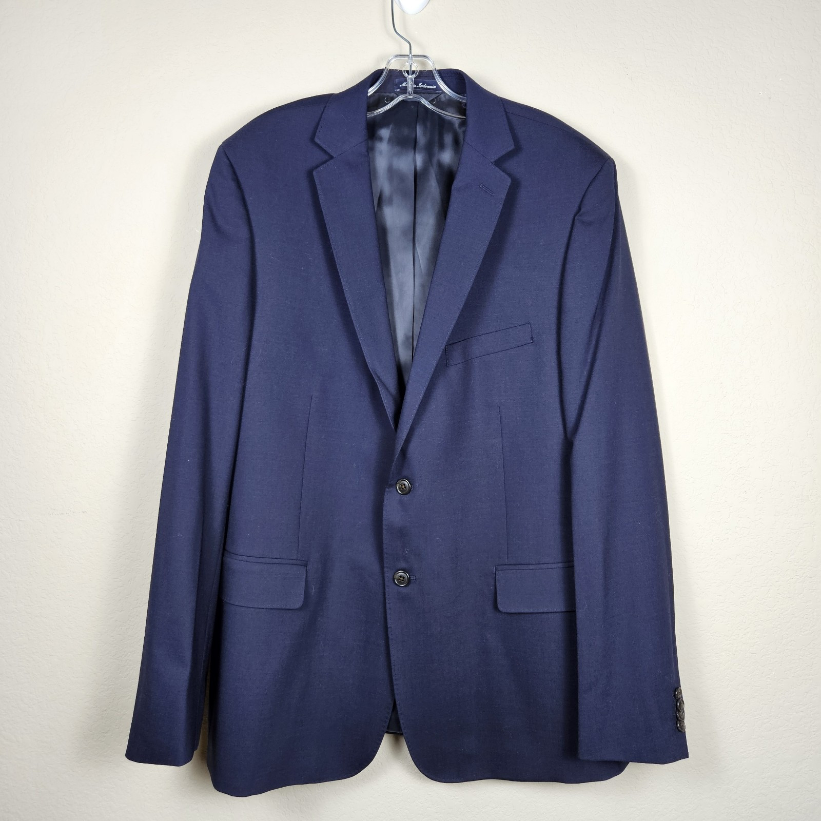 Lands End Navy Blazer Mens 44L Year Rounder Traditional Fit Stretch Wool Jacket