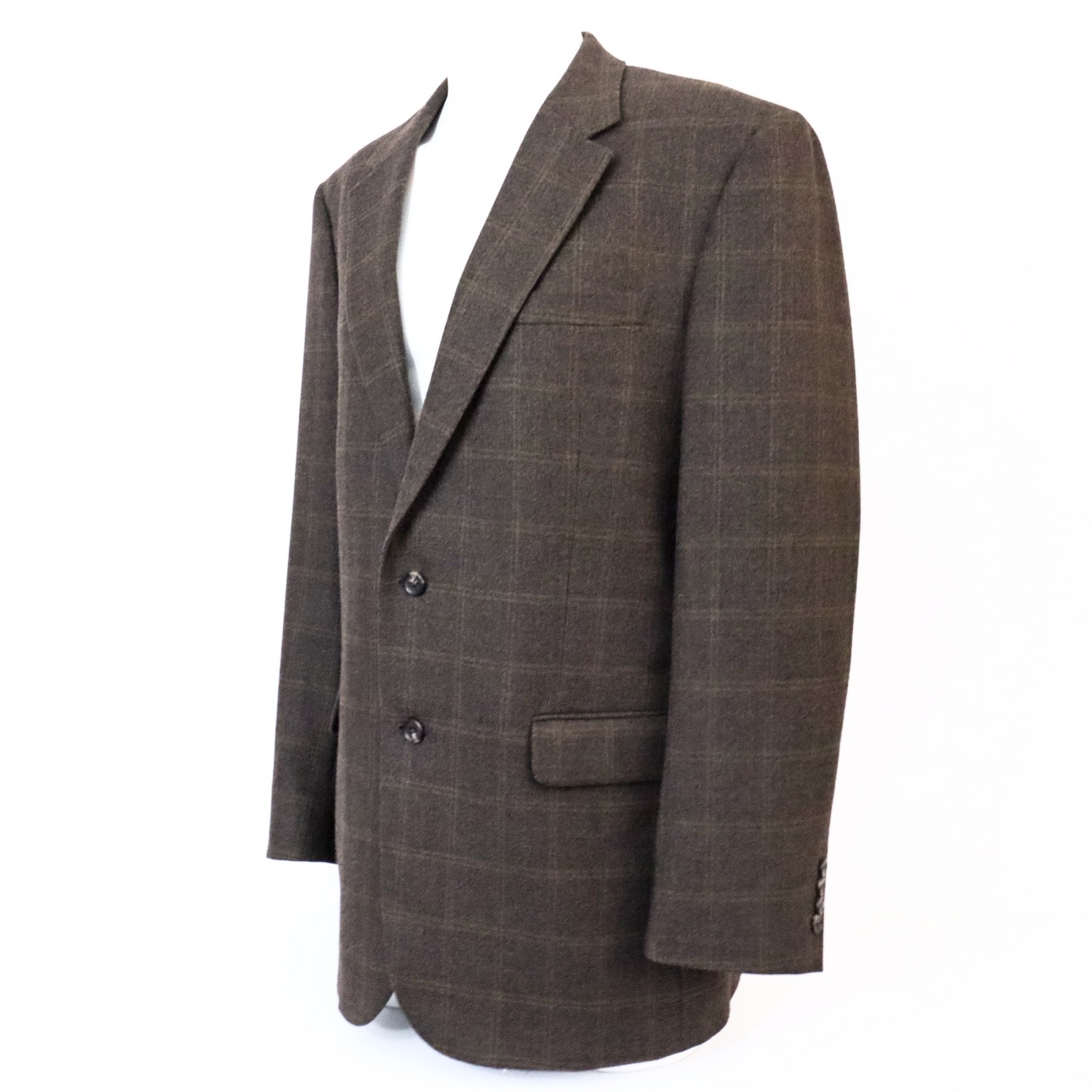 Jos A Bank Blazer Mens 44L Brown Plaid 2 Button Wool All Season Sport Coat