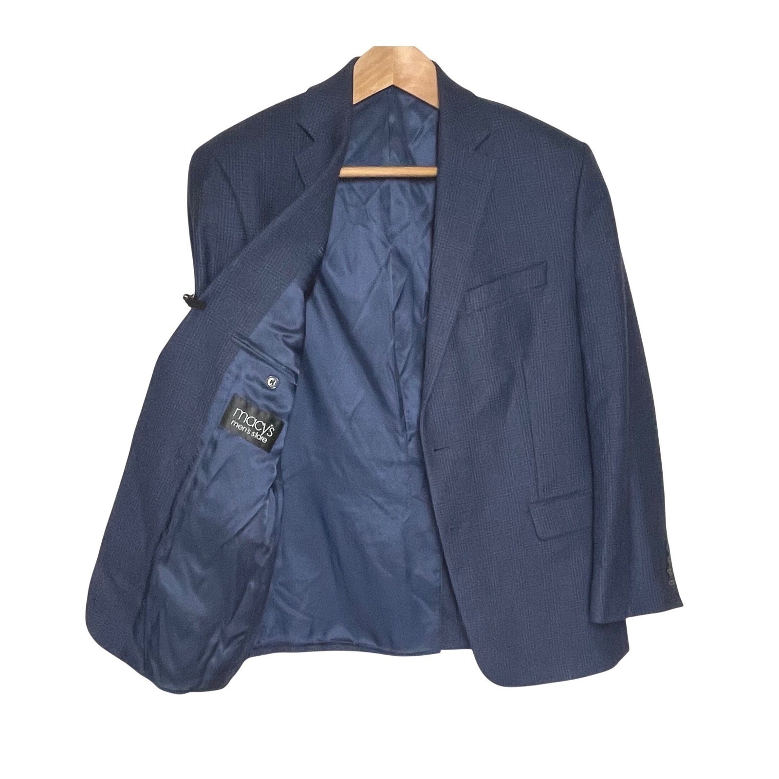 Lauren Ralph Lauren Mens 40S Navy Blue Glen Plaid 100% Wool Blazer Sport Coat