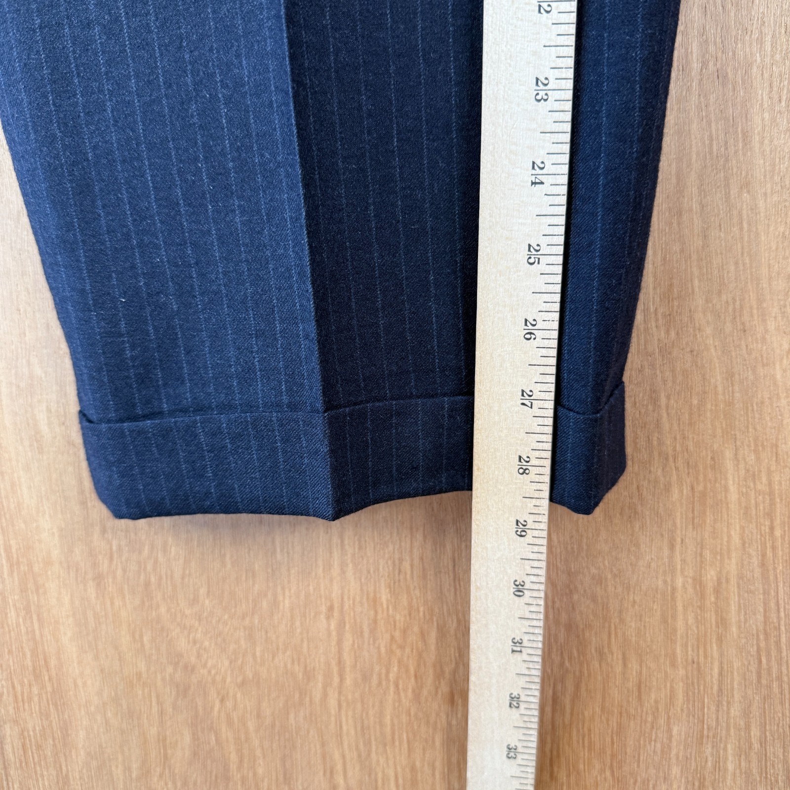 VTG Southwick Suit Mens 42R Navy Blue Pinstripe Flannel 2 Button Canvased 36×28