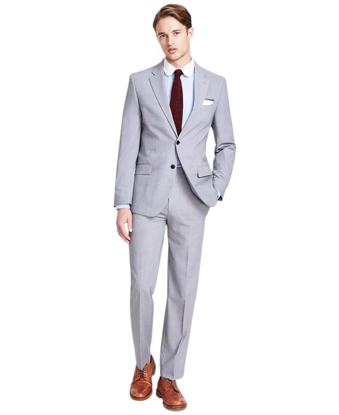 Nautica Mens Modern fit 2 Piece Suit 40 R Pants 34 / 32 Light Gray Solid