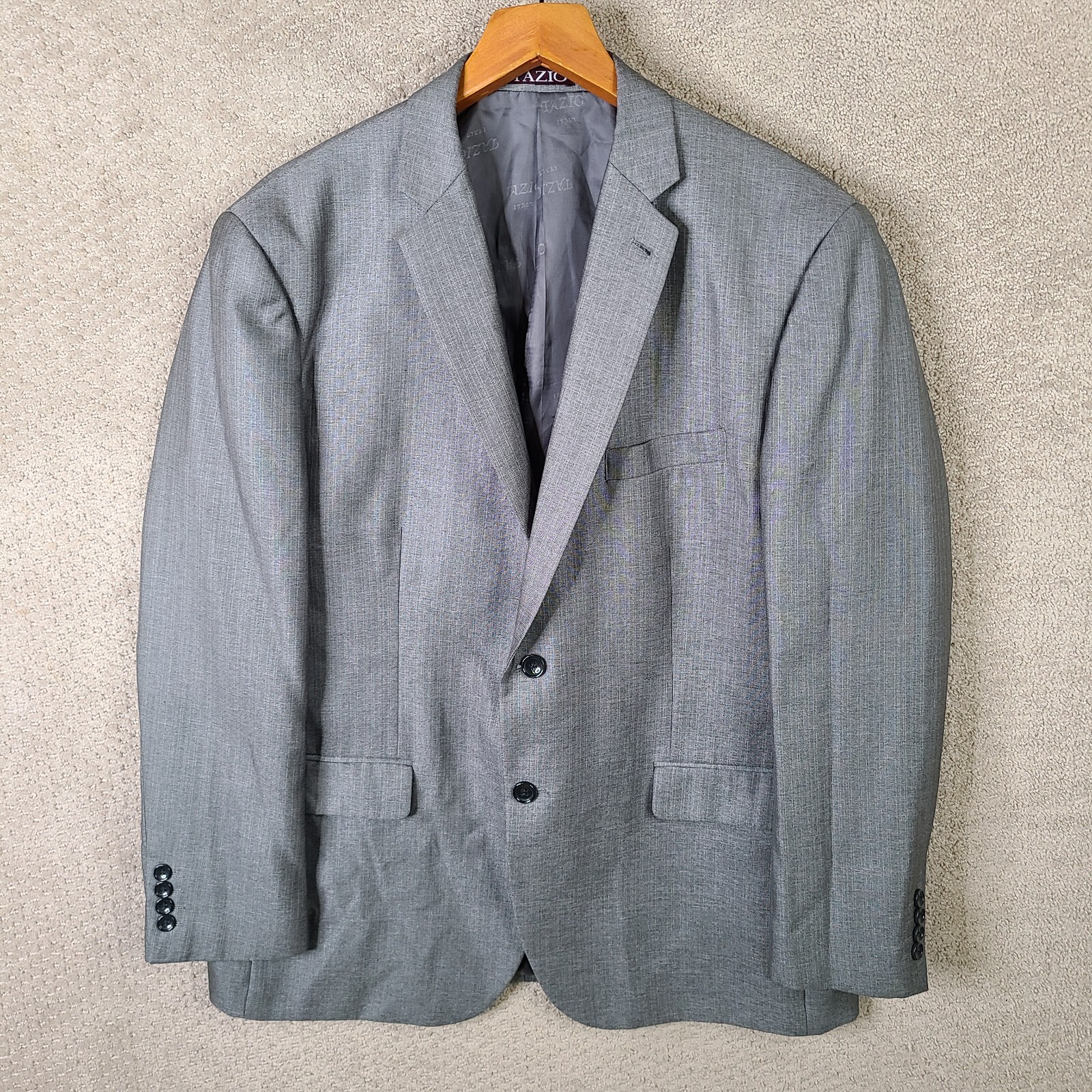 Tazio Jacket Mens 46R Gray Blazer Super 150s Polyester Blend 2 Button Suit Coat