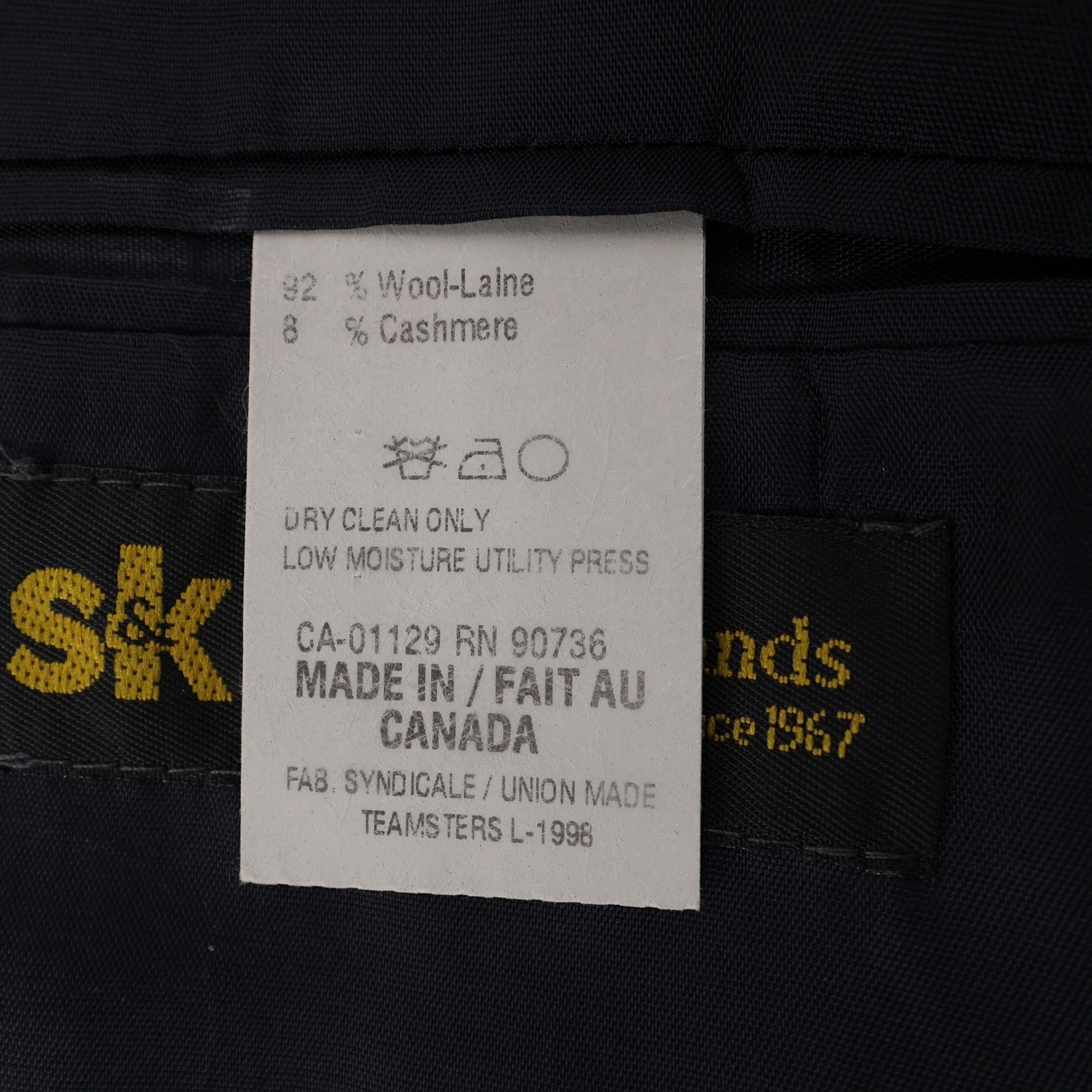 S&K Wool Cashmere Blend Pleated 2-Piece Suit Navy Blue Mens 42L 36×30