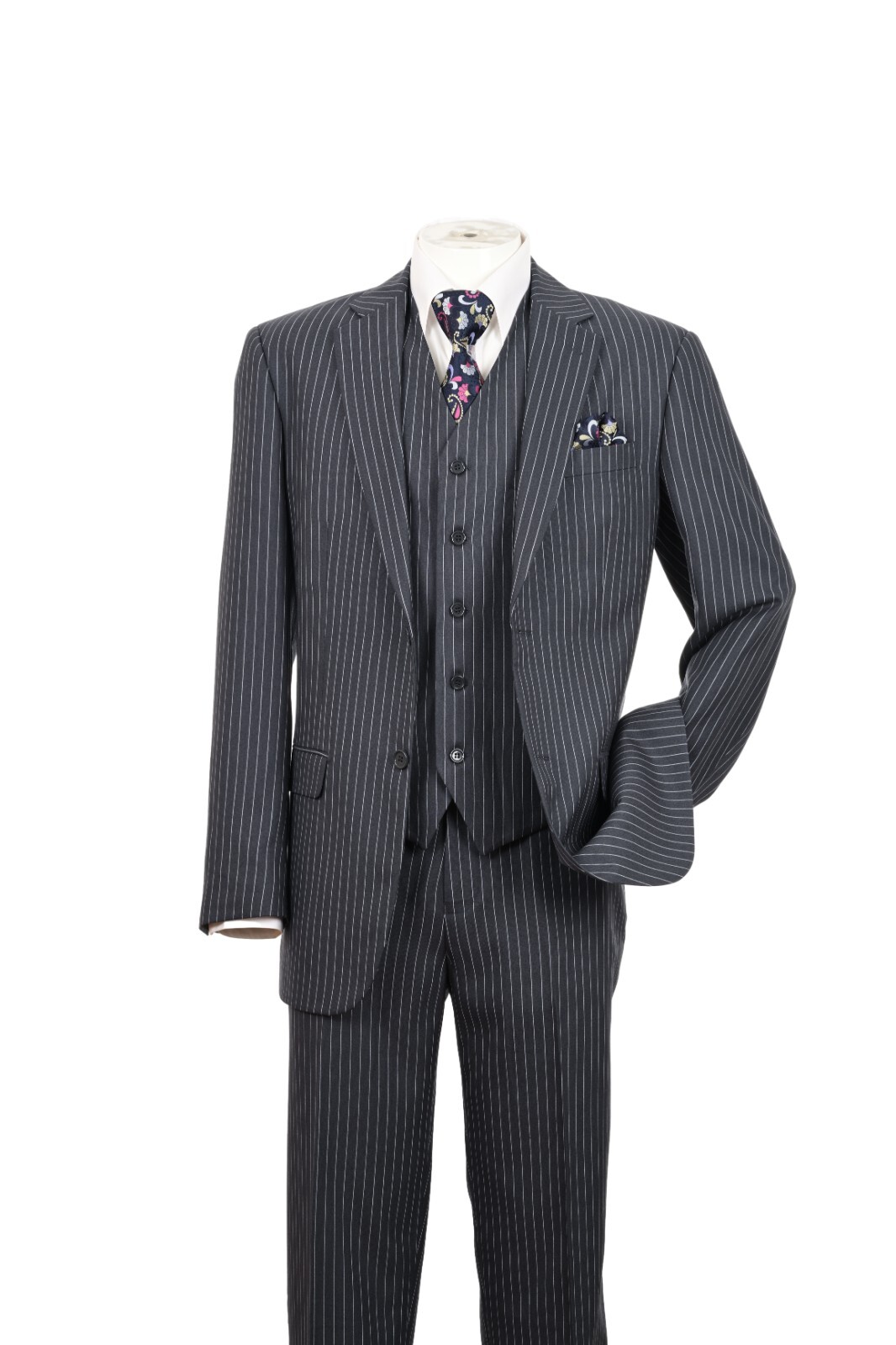 New Men’s 3 piece w/ Vest Classic Luxurious Wool Feel Suits 2-Button Pinstriped