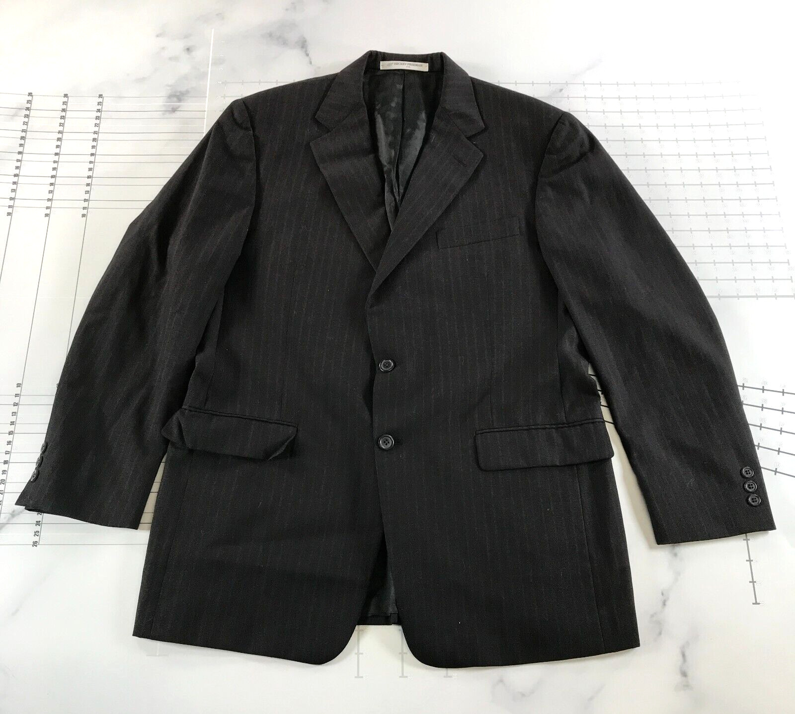 Hickey Freeman Suit Jacket Blazer Mens 41R Gray Pinstripes Two Button Wool