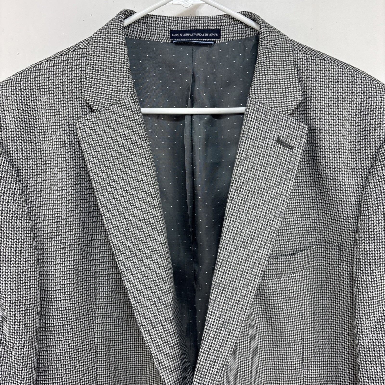 Tommy Hilfiger Blazer Jacket Men 48L Gray Glen Check Houndstooth Sport Coat EUC