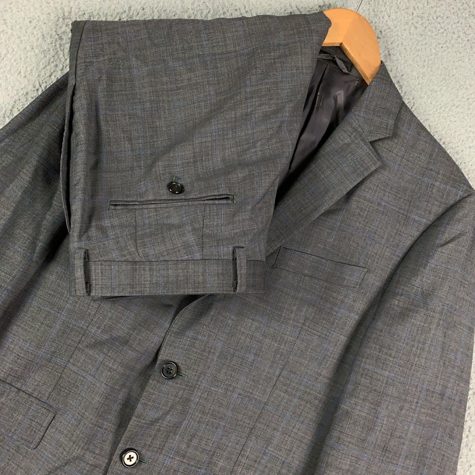 Lauren Ralph Lauren 2 Piece Suit Men’s 40S Grey Glen Plaid Wool Stretch 2PC