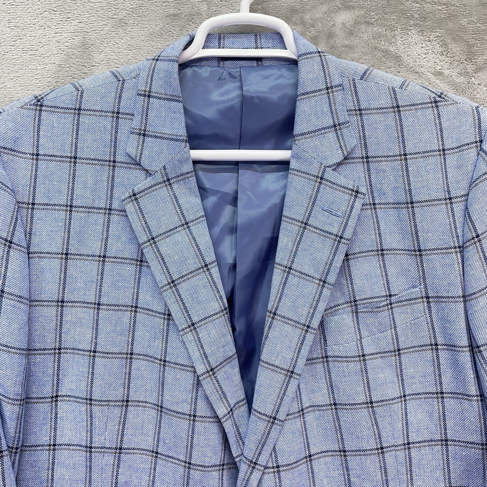 Stafford Blazer Men’s 48R Linen Blend Coat Sport Jacket suit classic fit plaid
