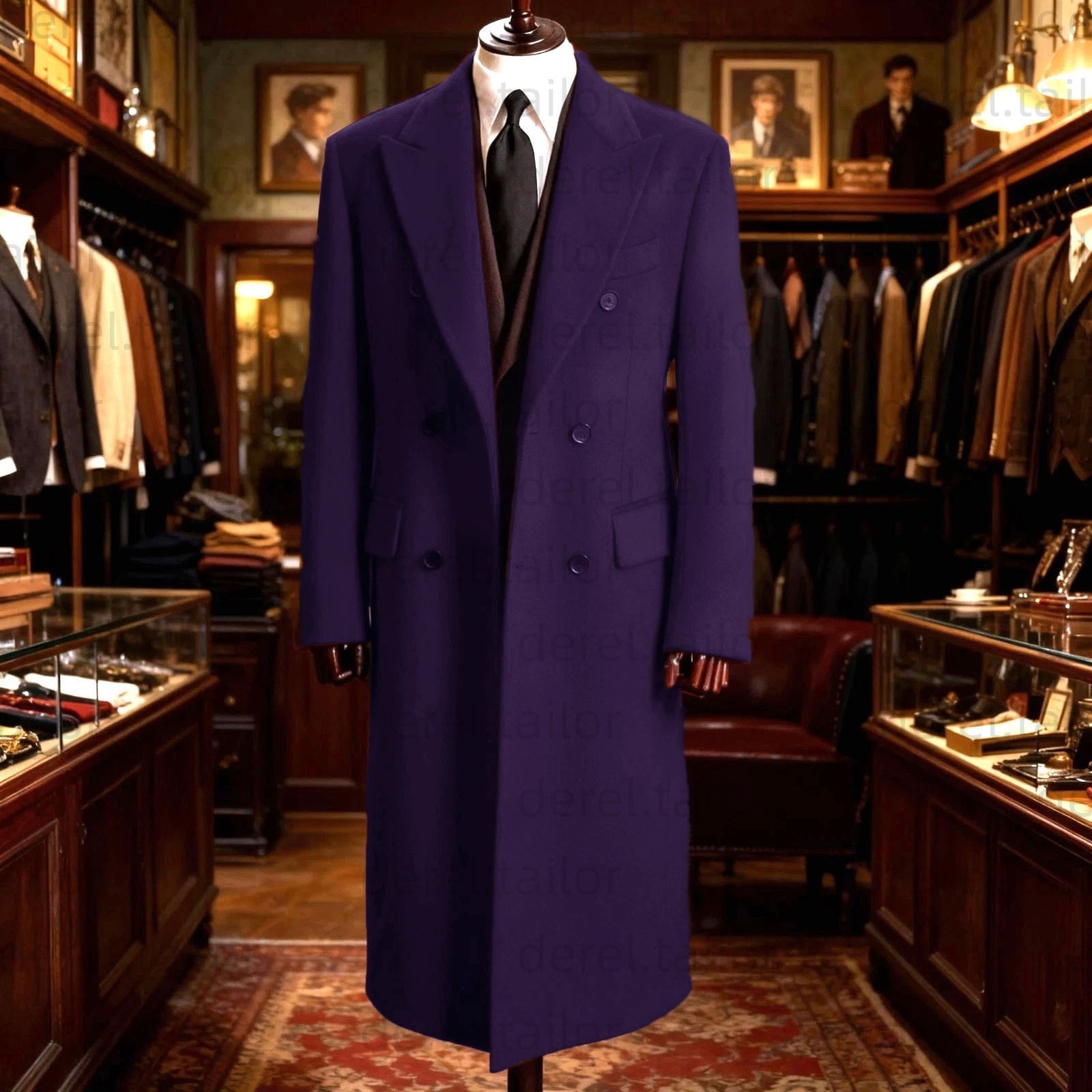 Cashmere Men Long Overcoat Wool Coat Double Breasted Winter Business Outwear