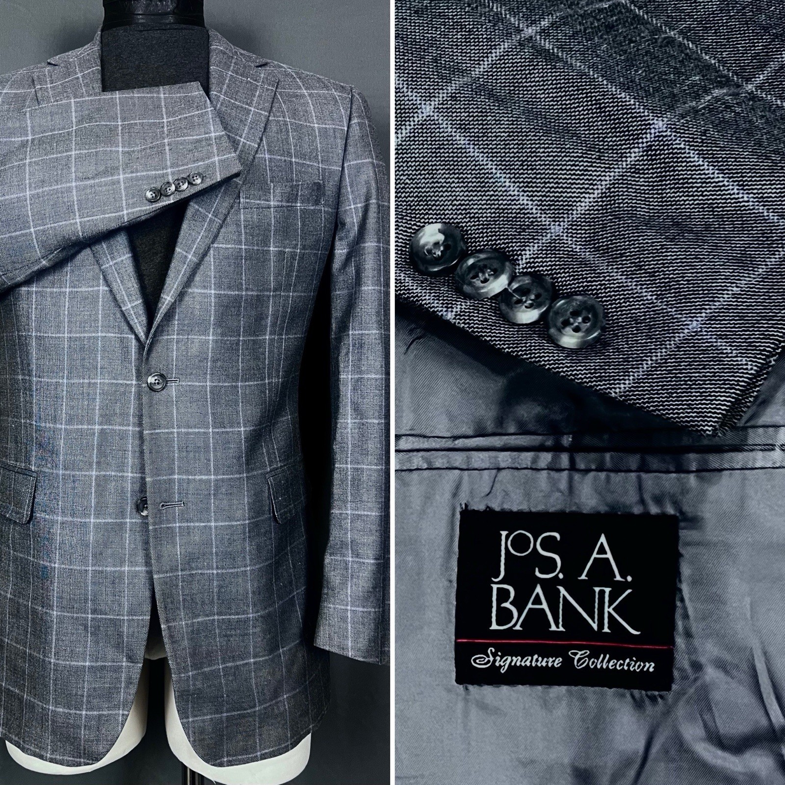 Jos. A. Bank Signature Sharkskin Lavender Windowpane Plaid Blazer Sport Coat 44L