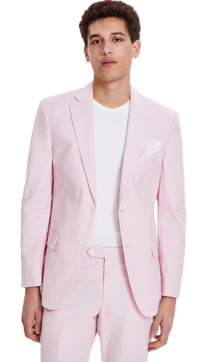 Tommy Hilfiger Mens Modern Fit 2 Piece Suit 42R 36×34 Light Pink Solid Chambray