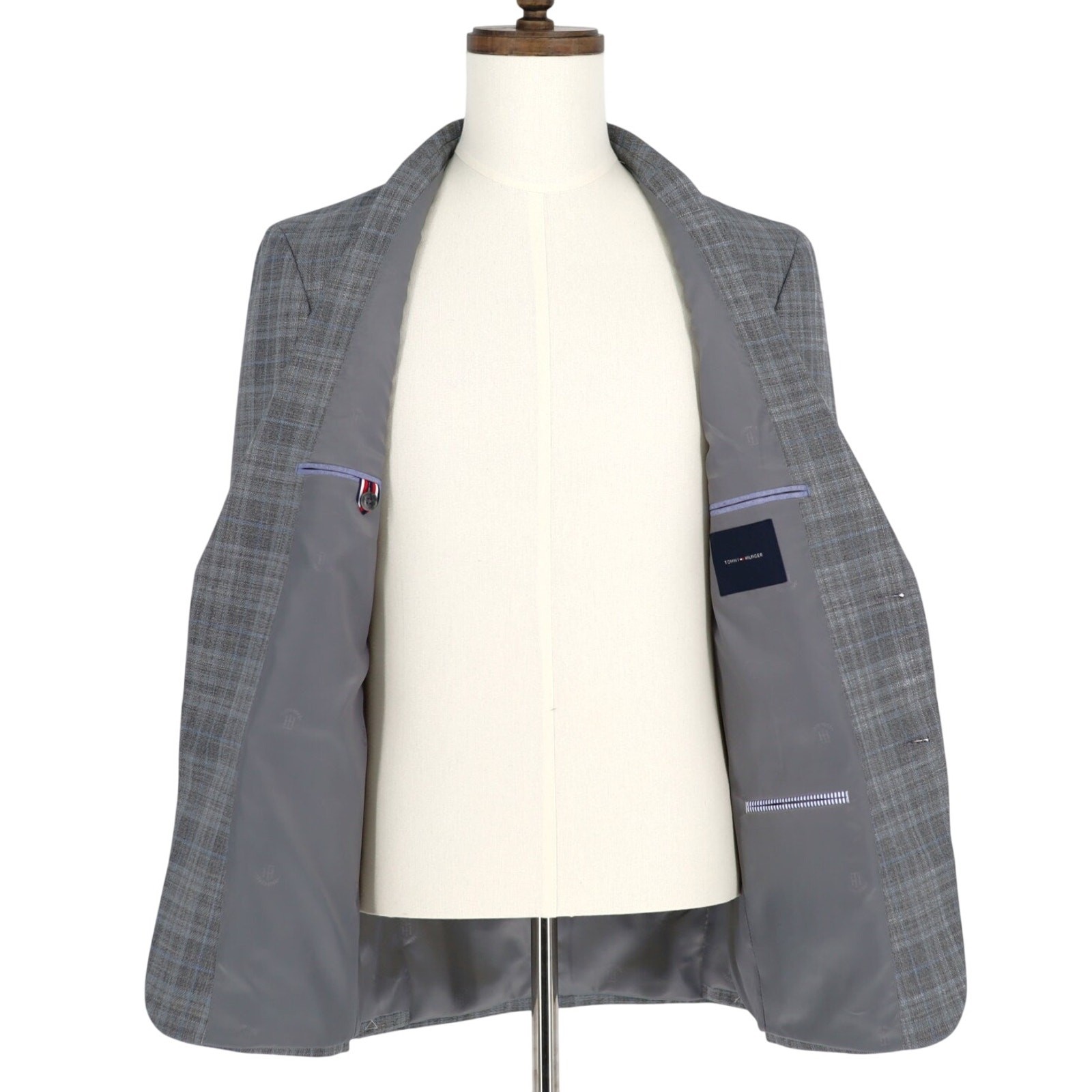 Tommy Hilfiger Men’s Grey/Blue Plaid Conrad Modern-Fit Suit Blazer Size 38R