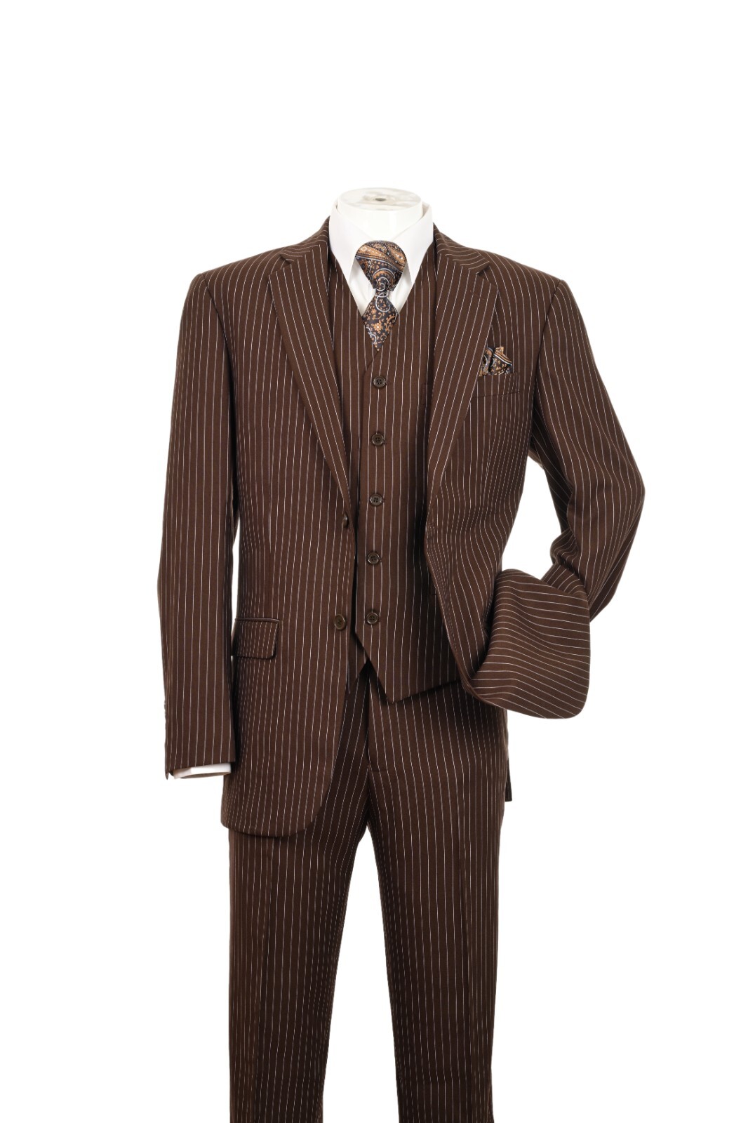 New Men’s 3 piece w/ Vest Classic Luxurious Wool Feel Suits 2-Button Pinstriped