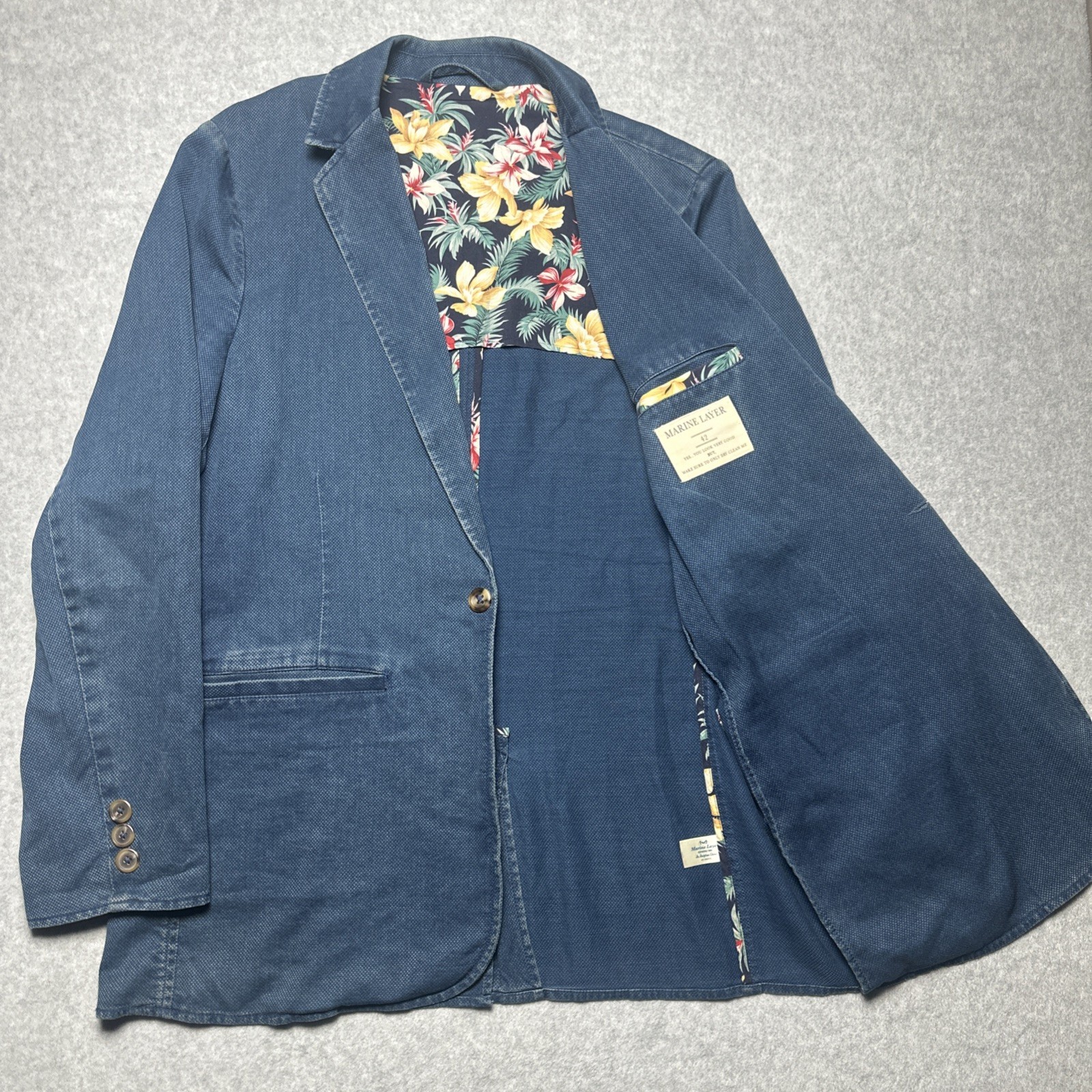 Marine Layer Blue Cotton Washed Denim Hawaiian Summer Jacket Coat Blazer 42