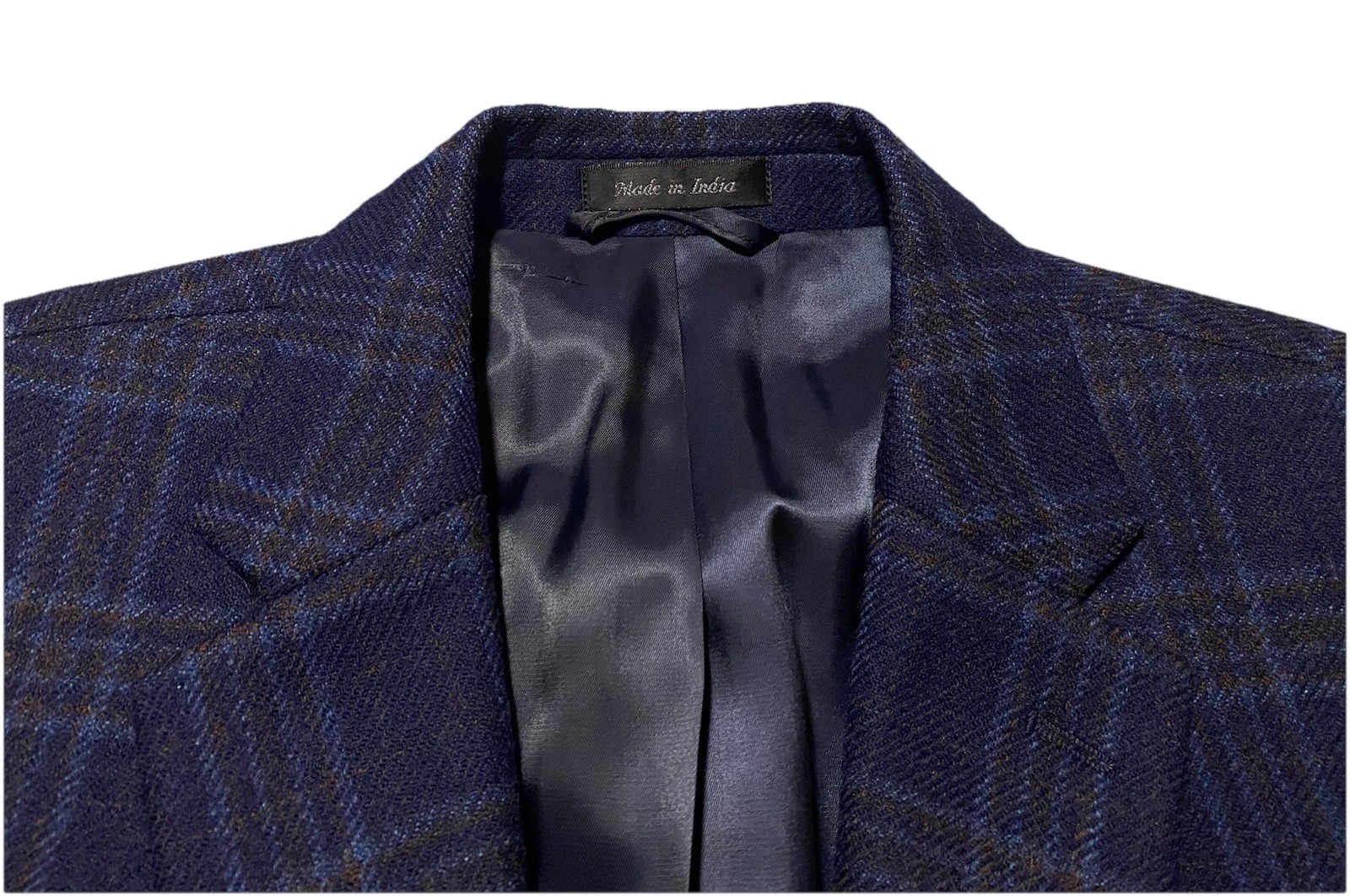 Lauren Ralph Lauren Check Navy Blue Brown Men Sport Coat Jacket 100% Wool Sz 46R