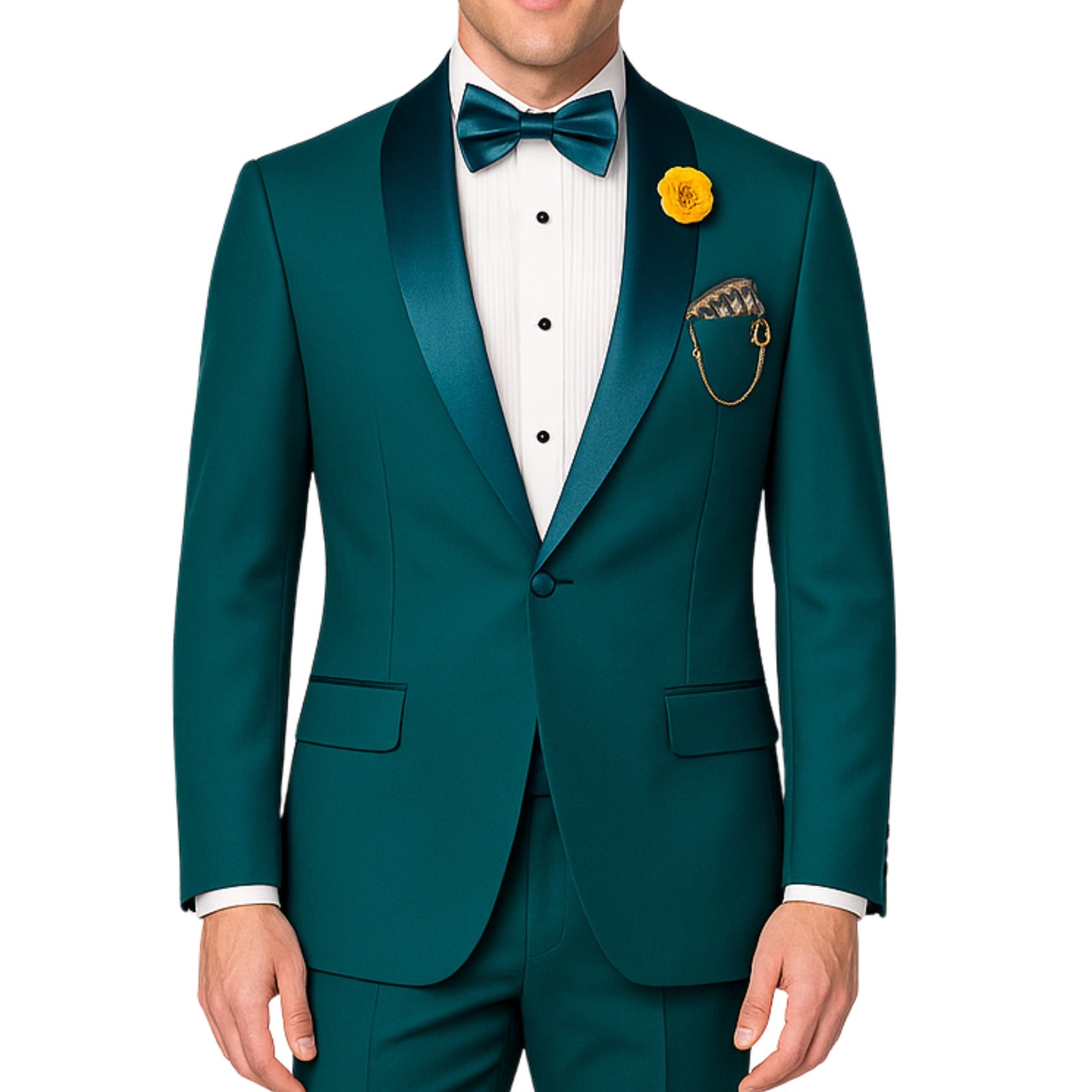 VINCI Men’s Teal Blue Stretch Slim Fit Shawl Tuxedo w/ Flex Waist – NEW
