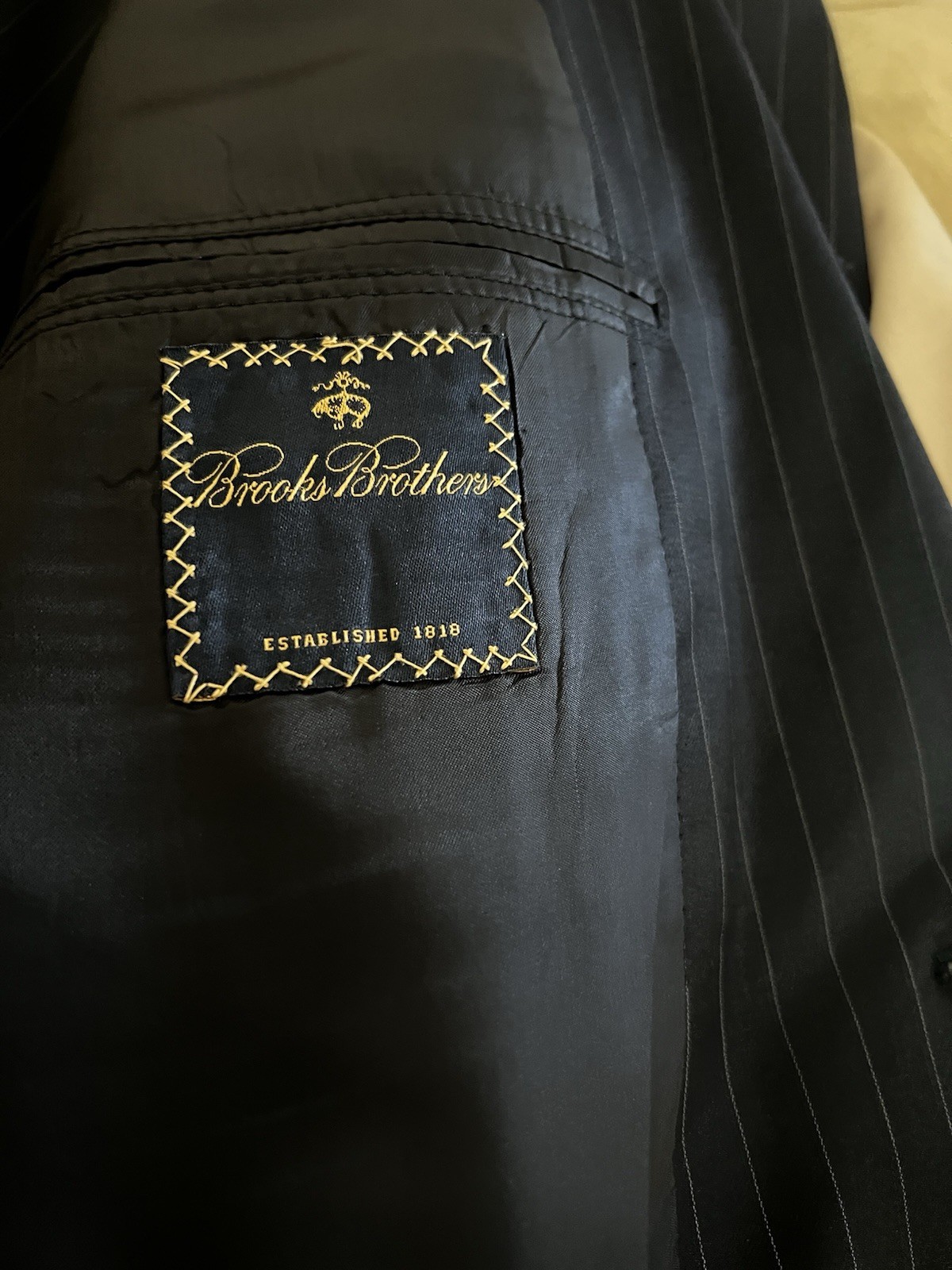 Men’s Brooks Brothers Wool Suit Navy Pinstripe 44s / 34 X 29
