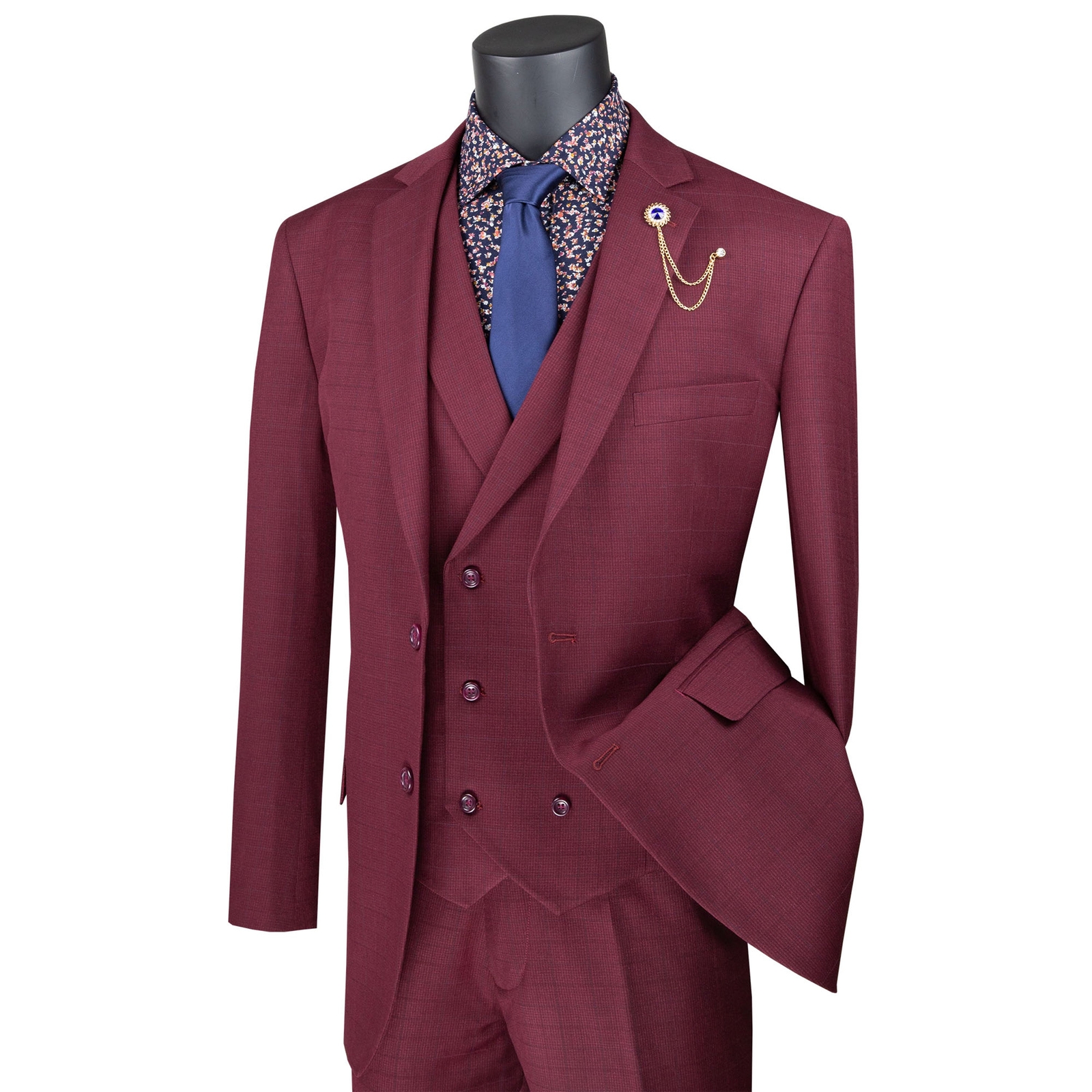 VINCI Men’s Glen Plaid 3-Piece Suit 36S-62L, 5 Colors, Classic Fit – NEW