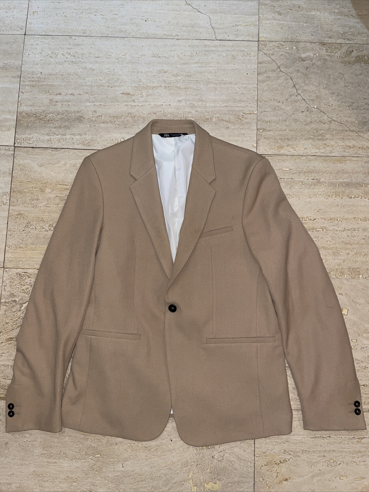 ZARA The Panama Suit Textured Blazer US 38 Tan