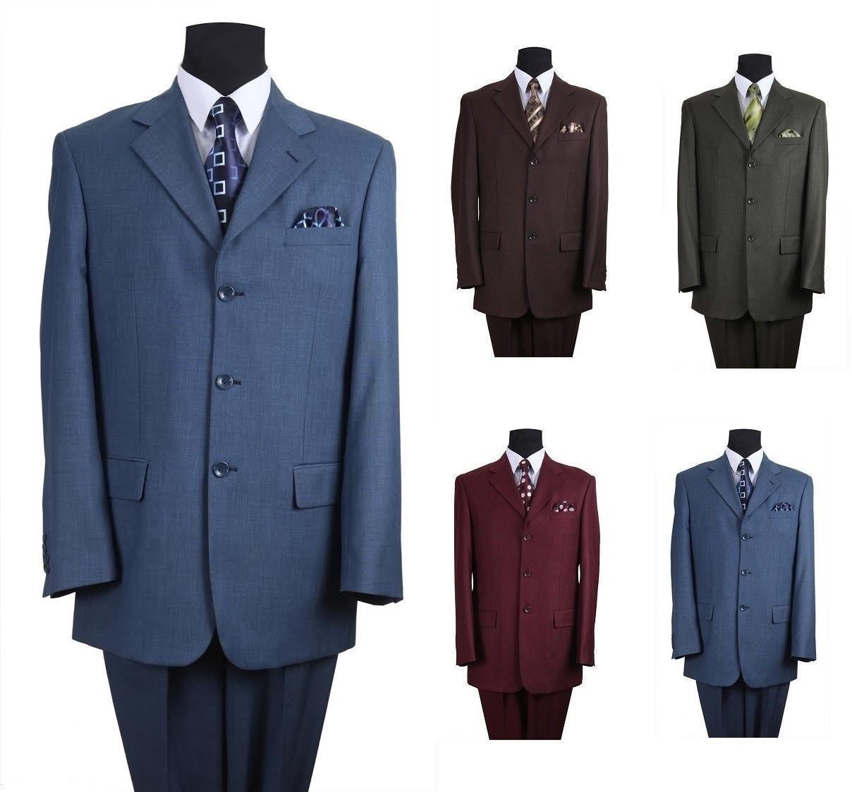 New Men’s 2 Pc Luxuious Wool Feel Classic Suit 5 Colors Style 5802M Size 38R~56L