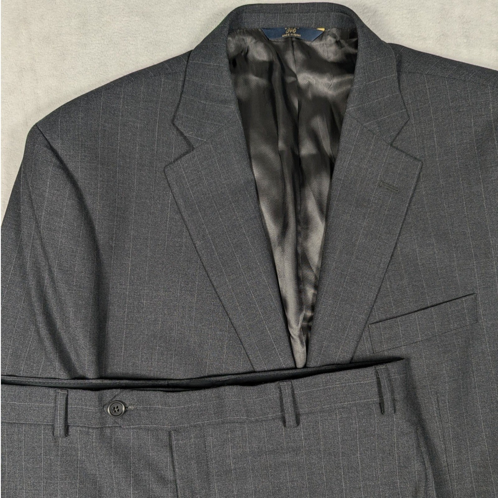 Brooks Brothers 346 Stretch Mens Suit 46R W36 Charcoal Gray Pinstripe Wool 2pc