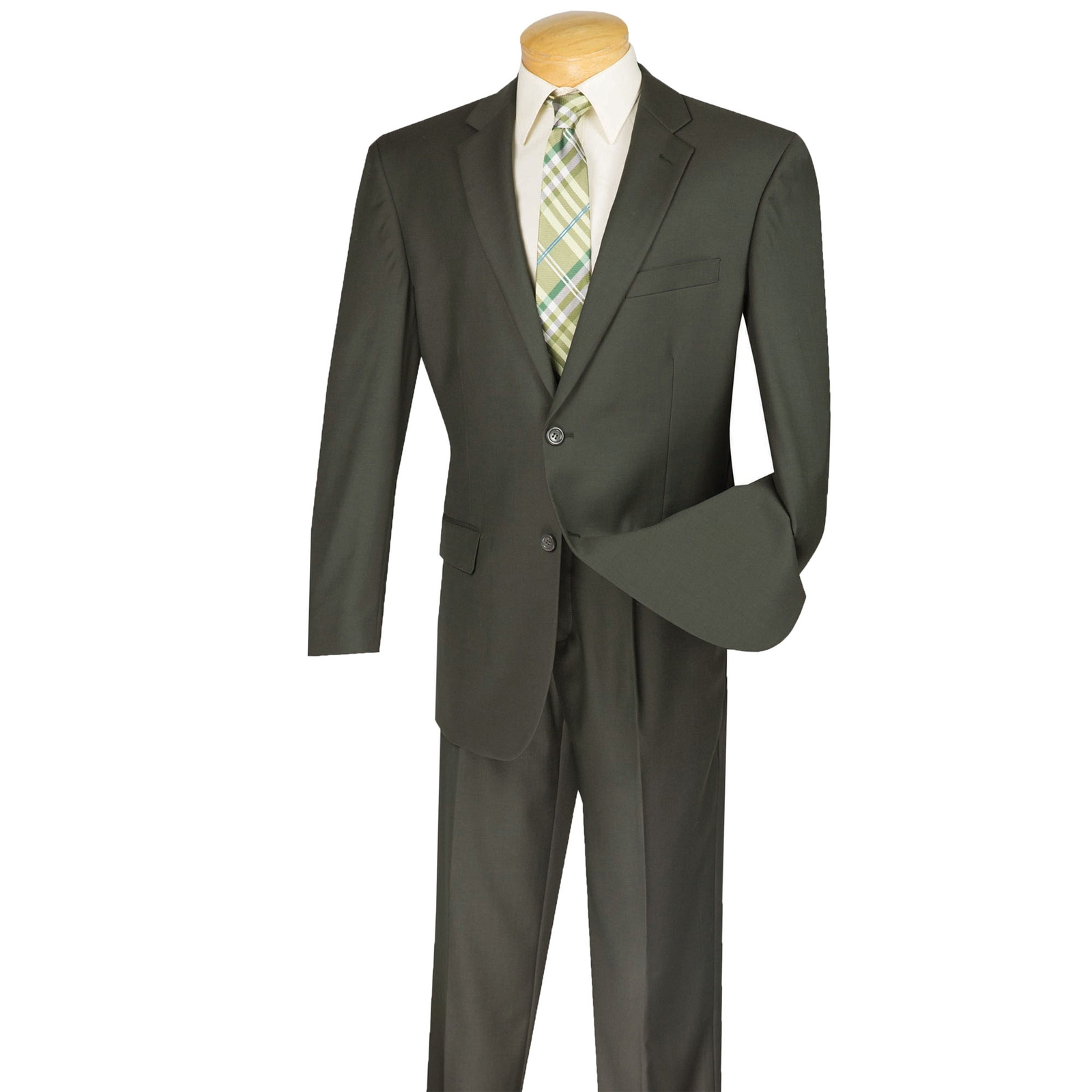 VINCI Men’s Olive Green 2-Button Classic-Fit Suit w/ Pleated Pants – NEW