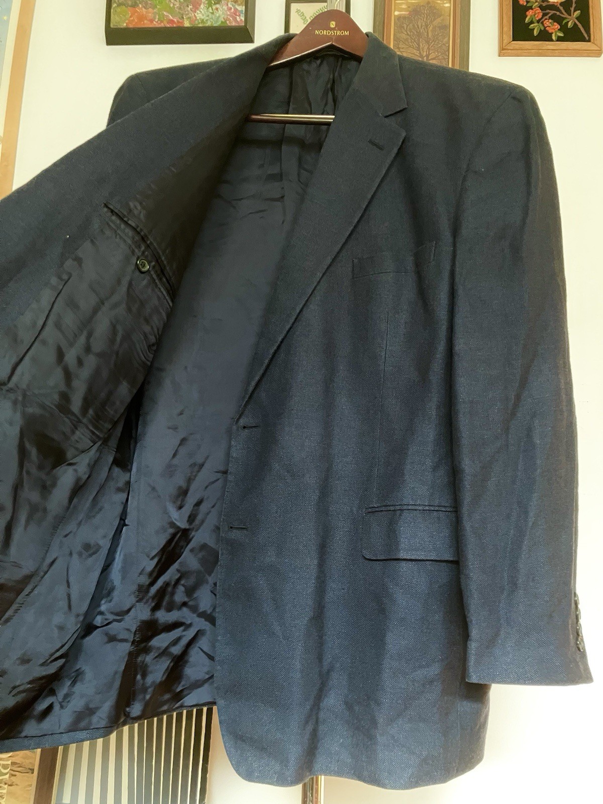 Brooks Brothers Navy Linen & Silk & Wool Sport Coat Made in ITALY 50 L Summer!