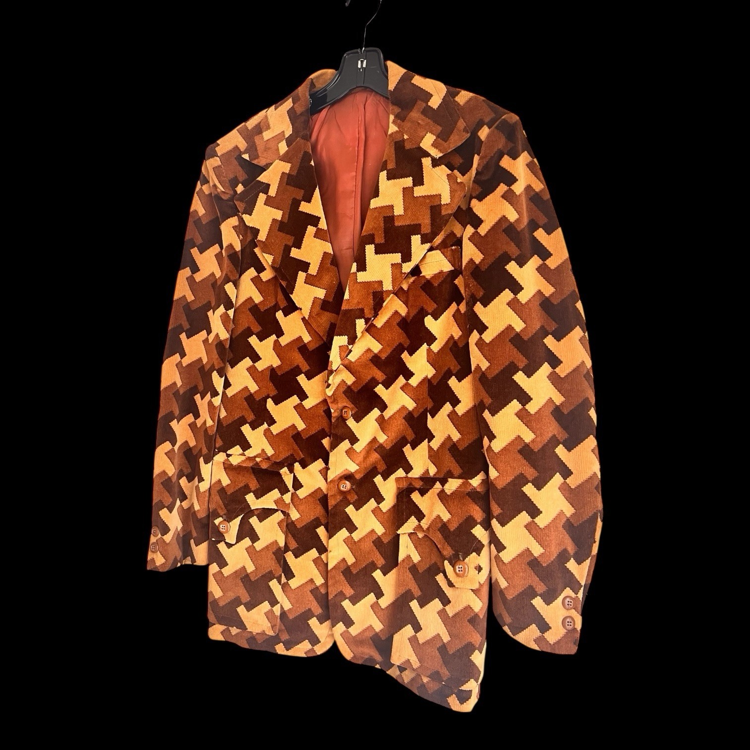 Vintage 1970s Geometric Blazer Men’s 38-40 Retro Mod Disco Sport Coat Wide Lapel