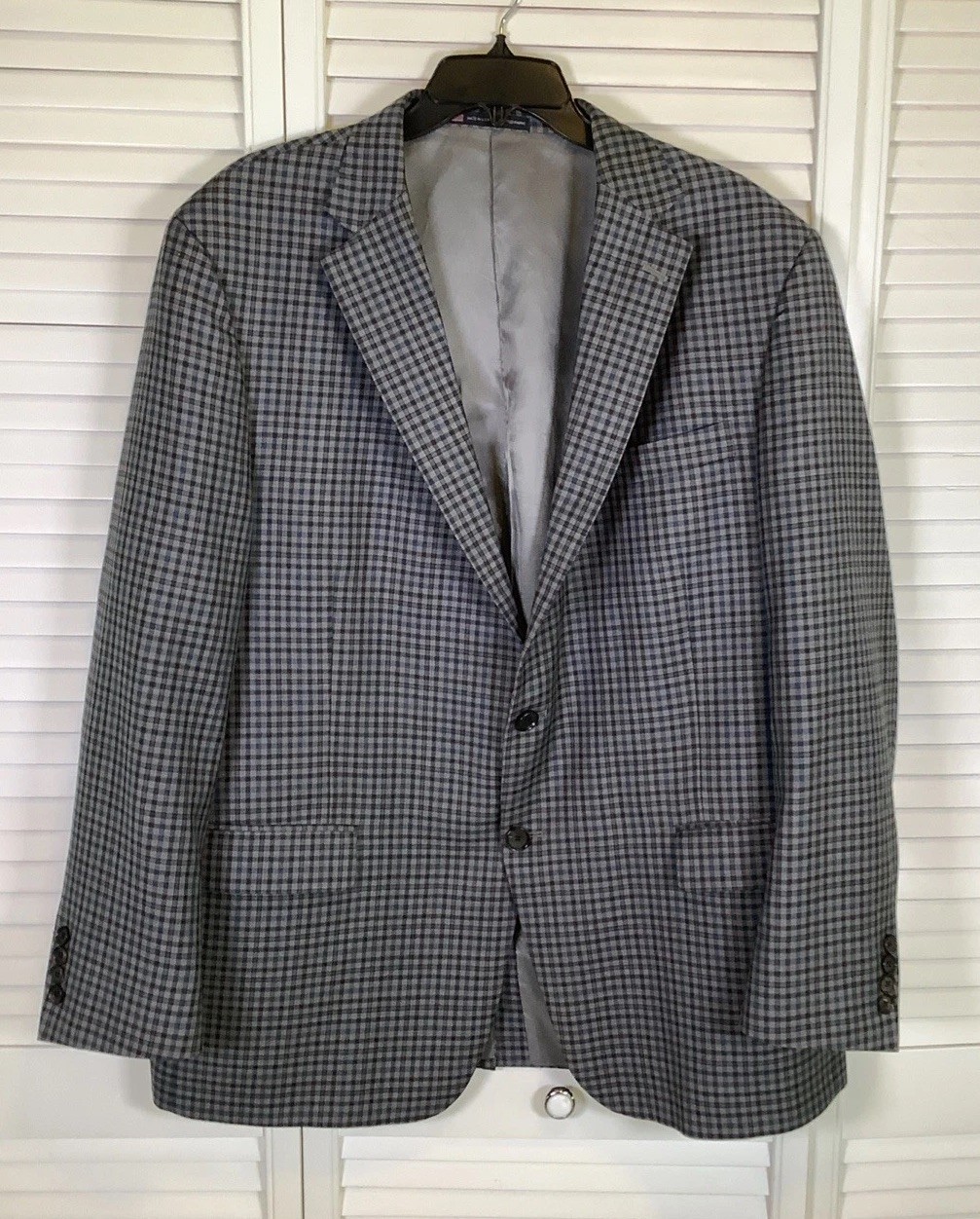 Hart Schaffner Marx Mens Size 48R Sport Coat Blazer Jacket Gray Blue Plaid USA