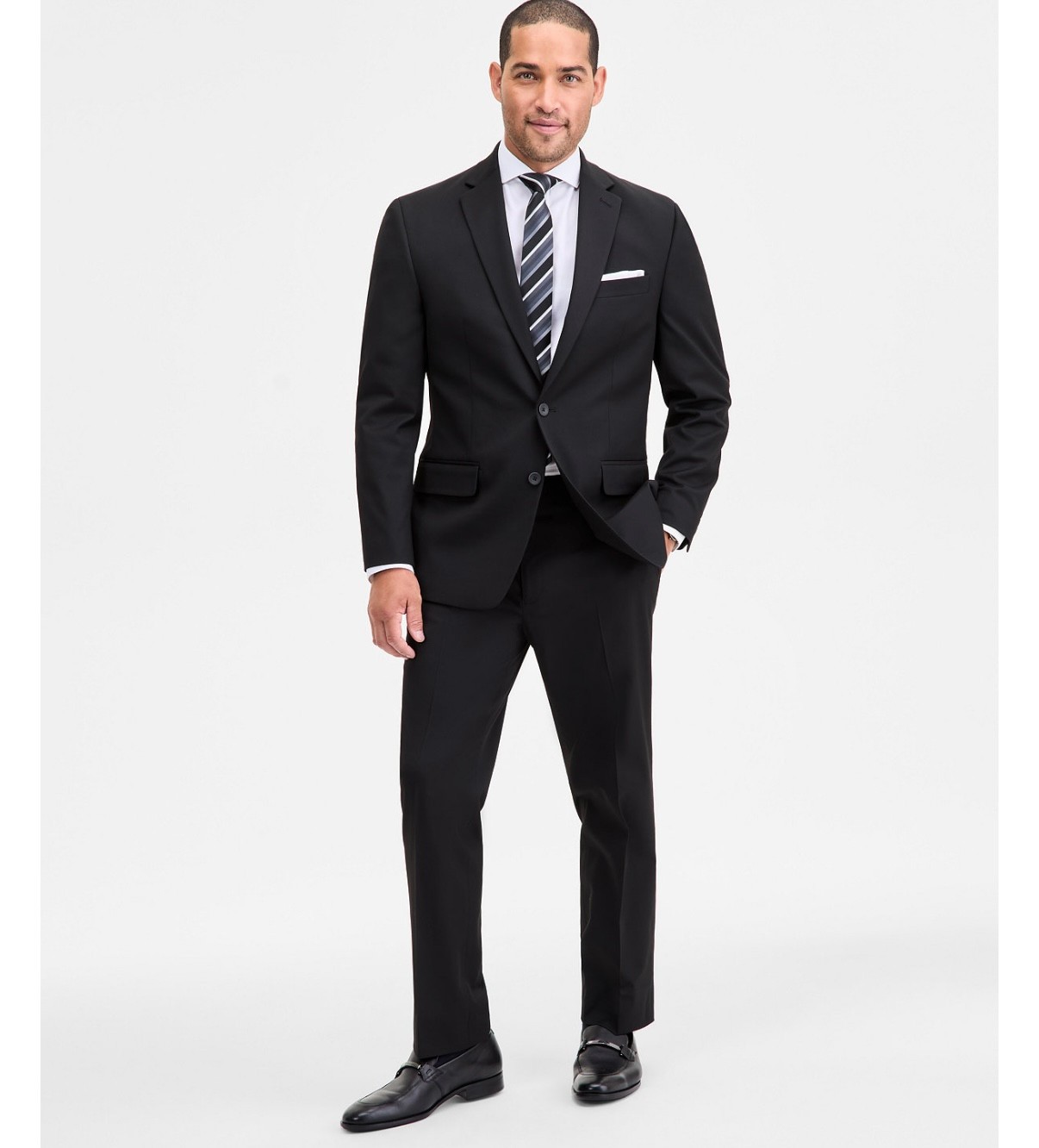 $395 NEW IZOD Mens 38S Solid Black Soft 2 Piece Suit With Dress Pants 32×30