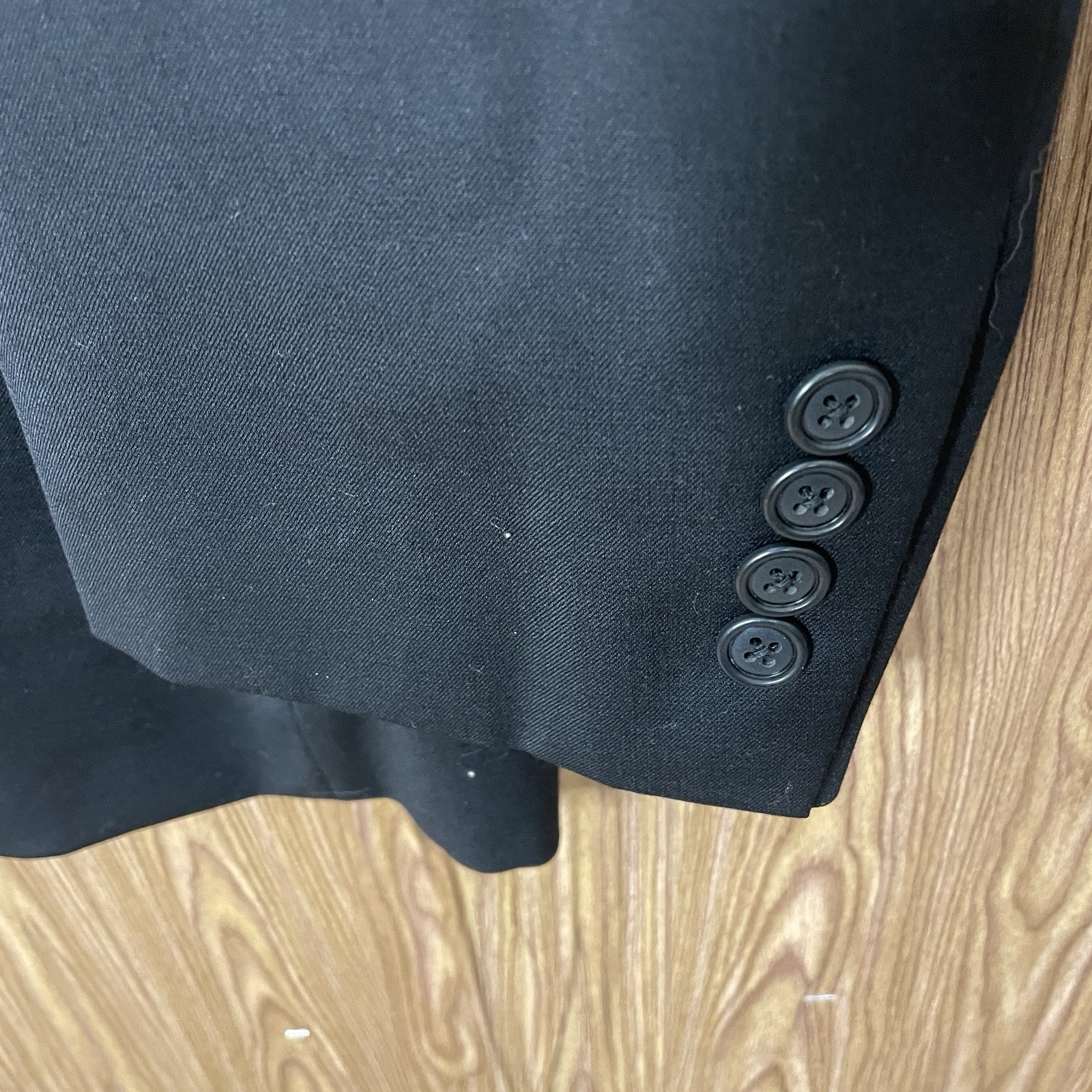 Stafford Performance 2 Piece Suit Mens 48L 36×30 Black Solid Wool Three Buttons