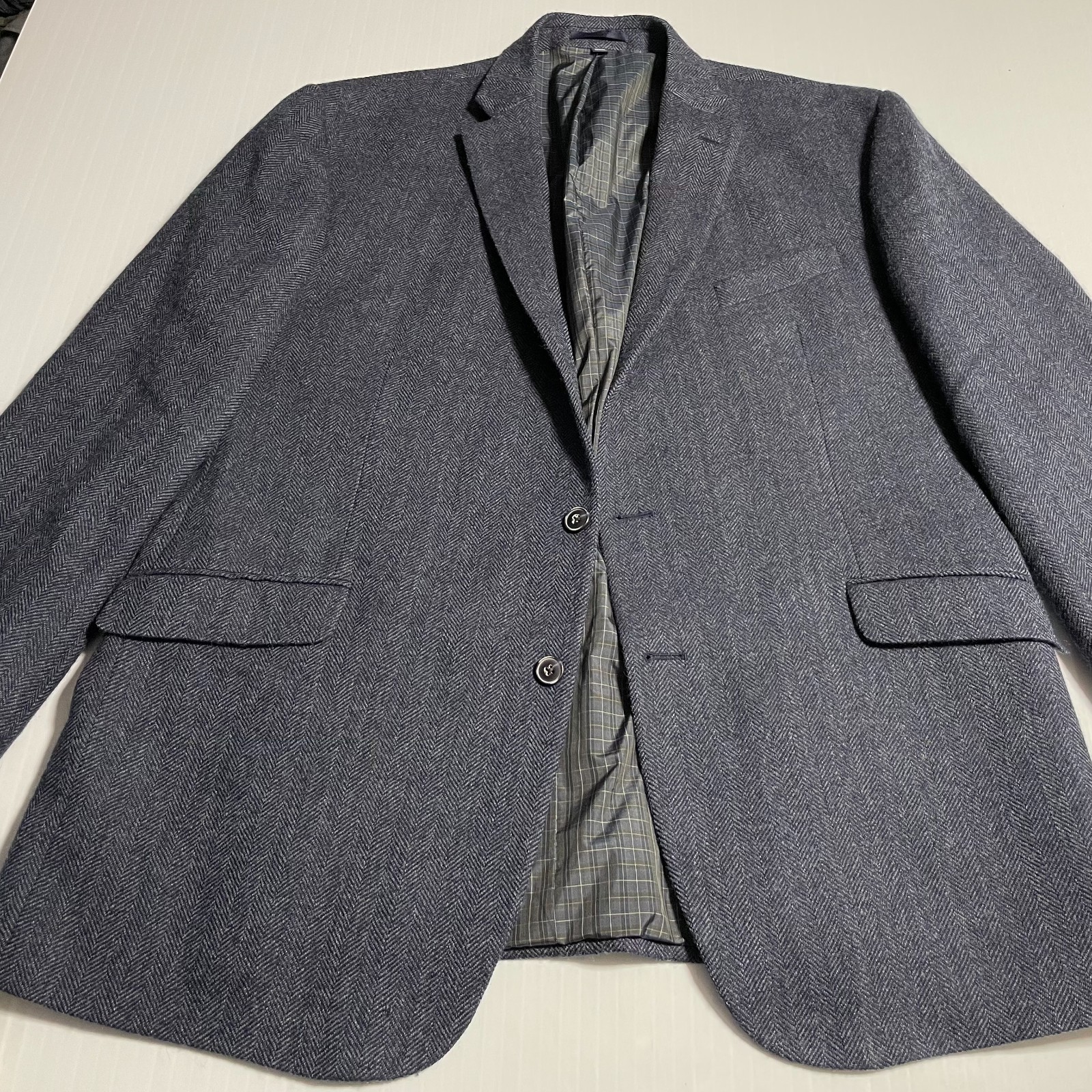 Jos A Bank 1905 Blue Herringbone Tweed Wool Sport Coat Tailored Fit 46L *