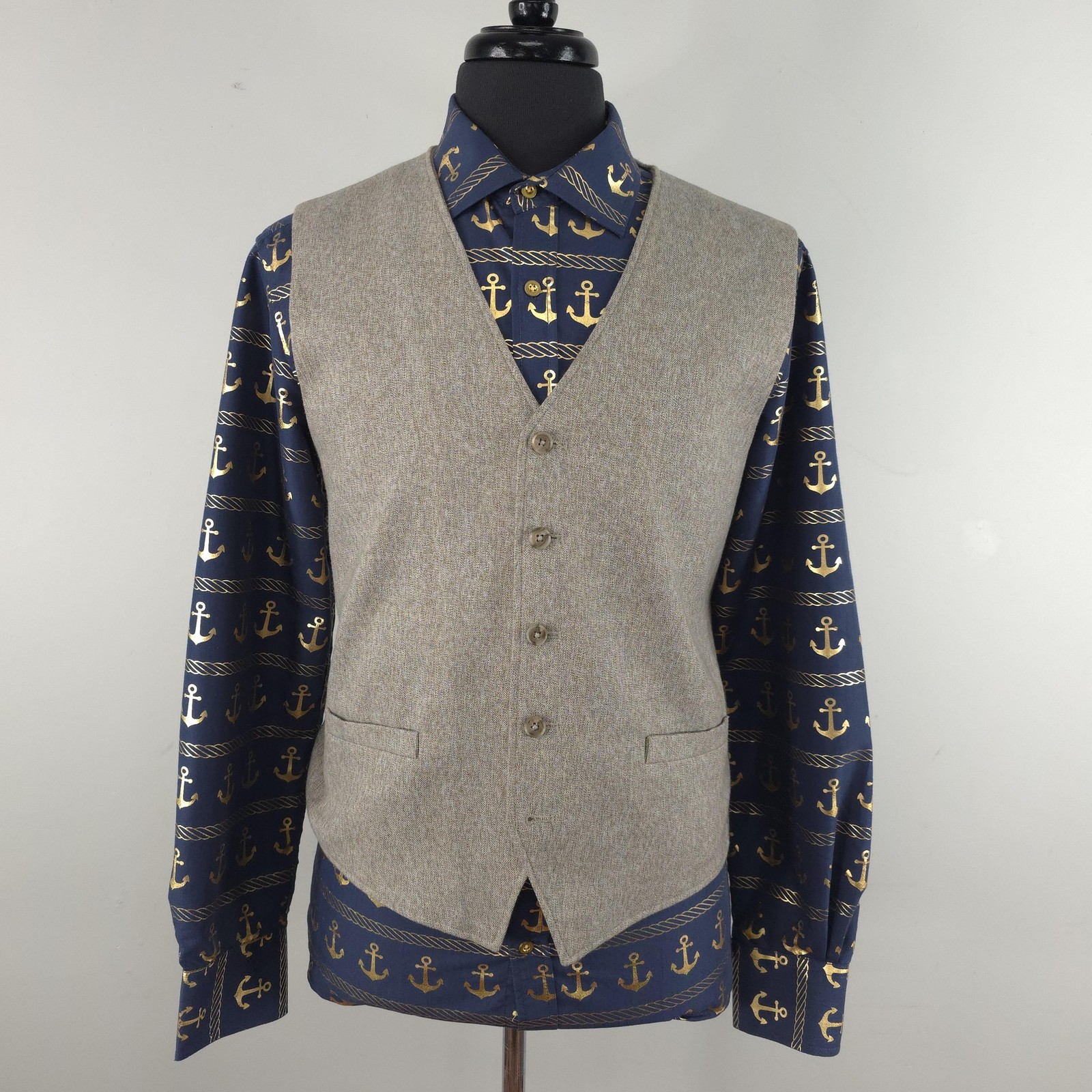 Joseph Abboud Suit Vest Mens XL Beige Jersey 5 Button Waistcoat Casual Wedding