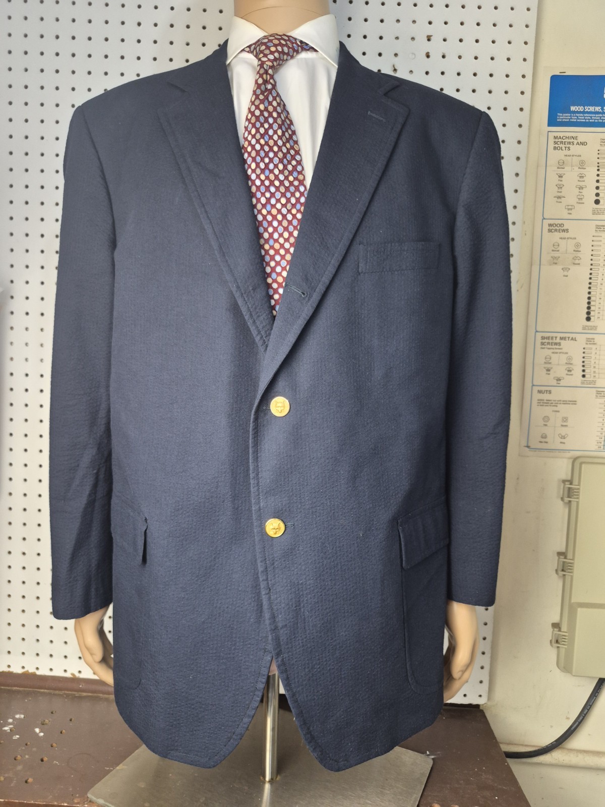 Southwick For Eljo’s Blazer Men Sz 47R Navy Blue Seersucker 3 Roll 2 Jacket USA