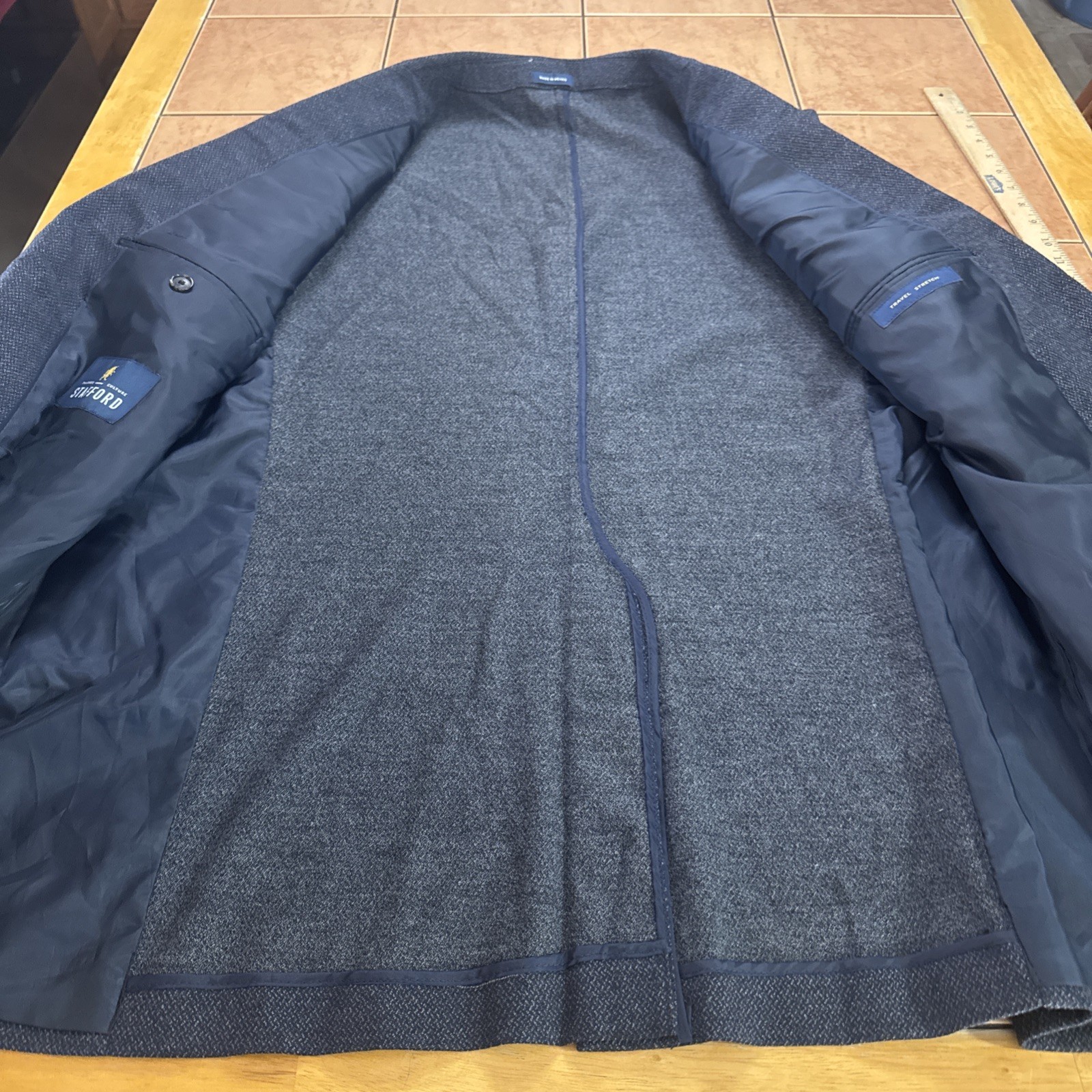 NEW Stafford Sport Coat Jacket Blazer Mens Size 46L Blue Flannel Texture NWT