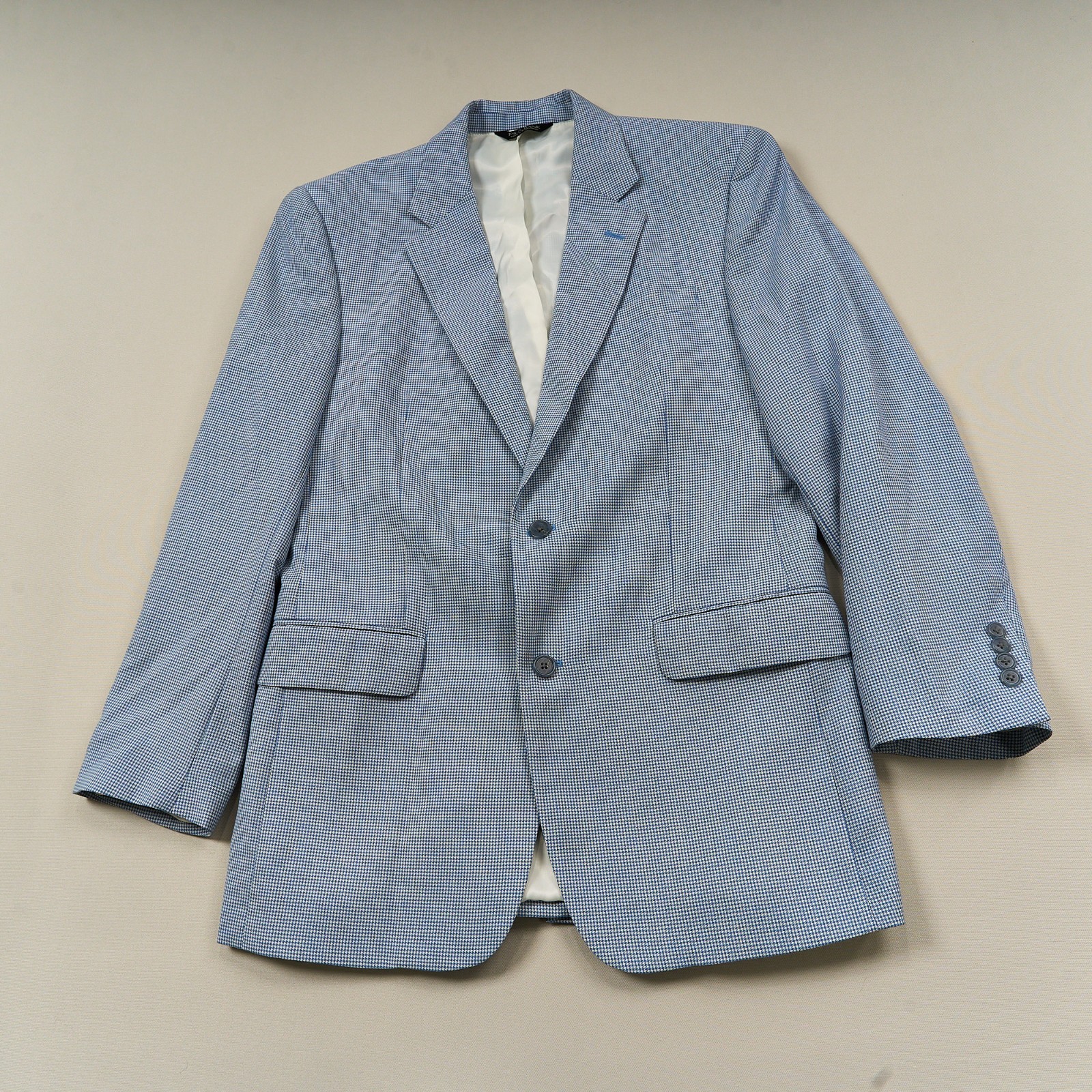 Jos A Bank Blazer Mens 41L Wool Sport Coat Houndstooth Check Light Blue Jacket