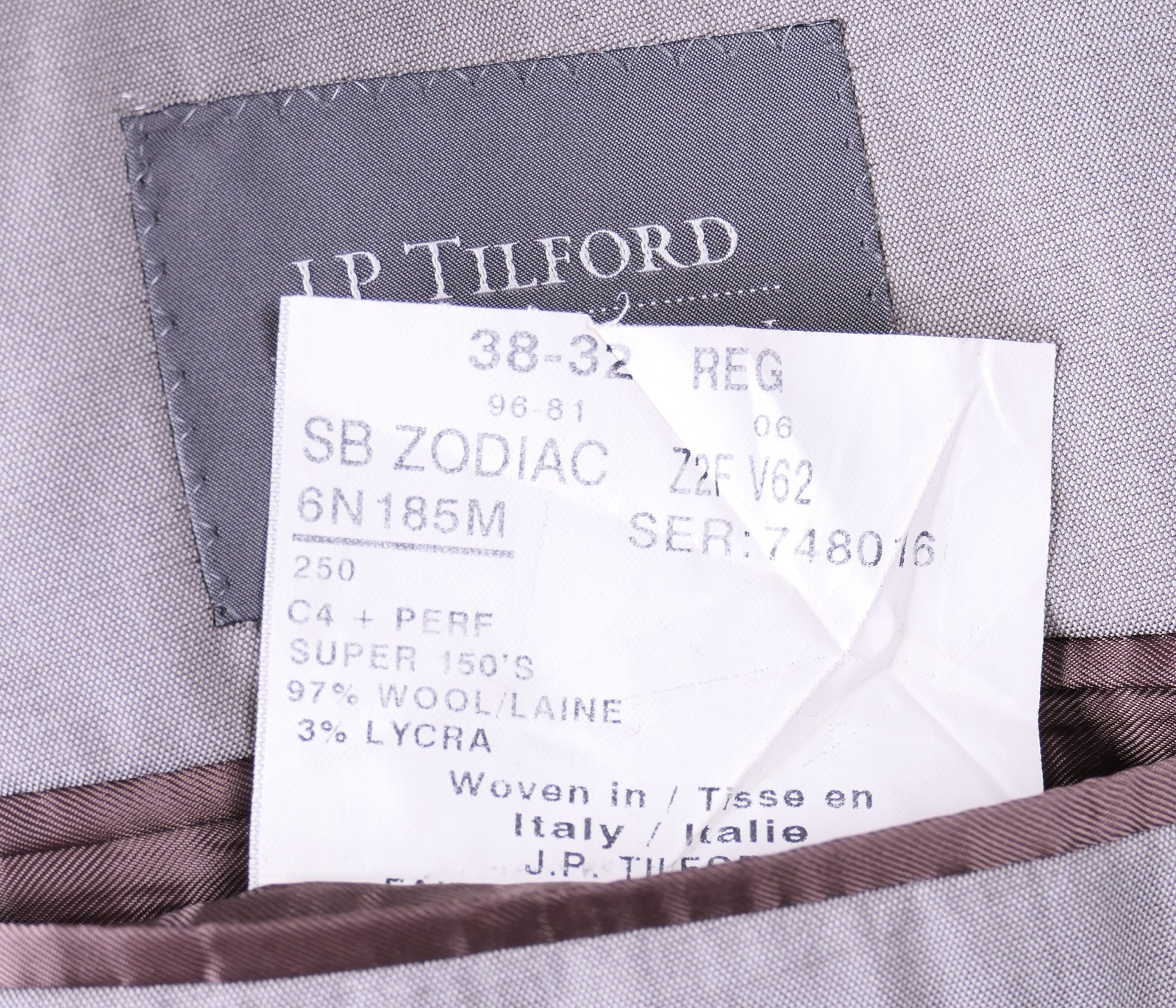 Samuelsohn Featherweight Light Tan Beige Wool UNLINED 2pc Suit Jacket Pants 38 R