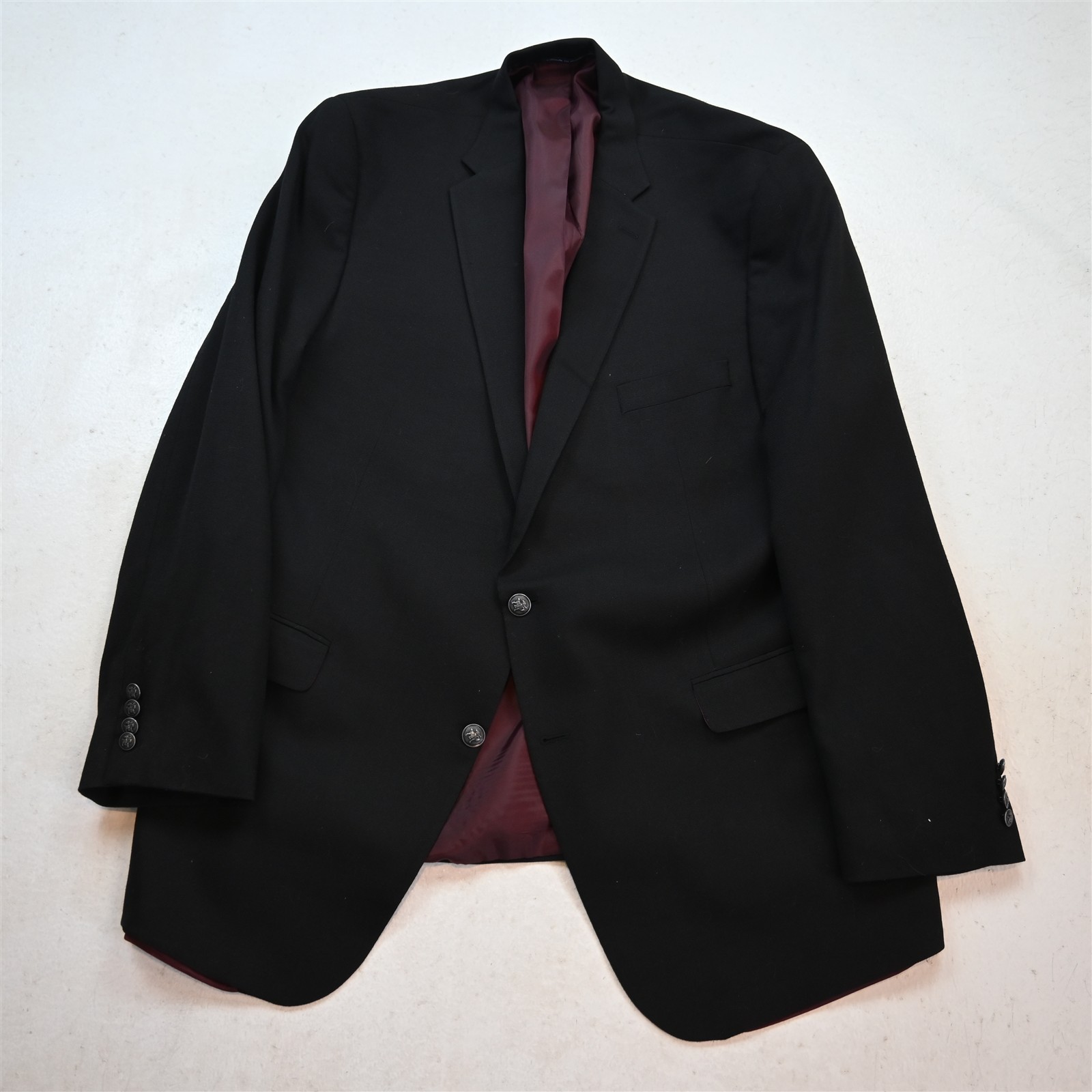 Hart Schaffner Marx 52L Black Silver Button Wool Hopsack Blazer Sport Coat