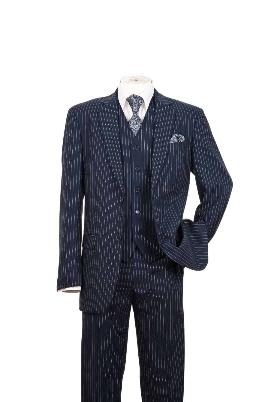 New Men’s 3 piece w/ Vest Classic Luxurious Wool Feel Suits 2-Button Pinstriped