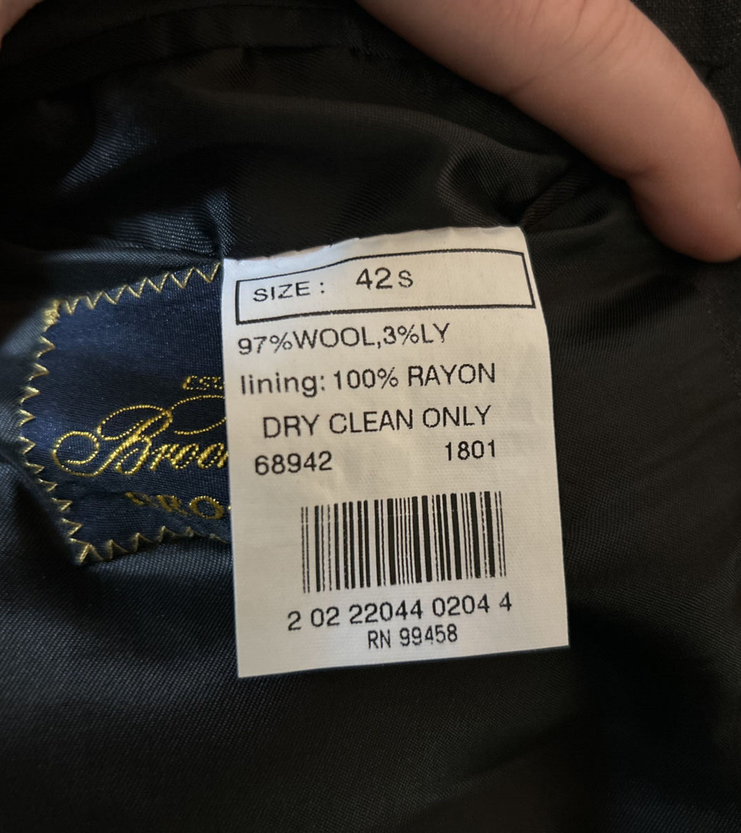 Brooks Brothers Mens Blazer Black/Dark Gray Size 42S 100% Rayon Lining