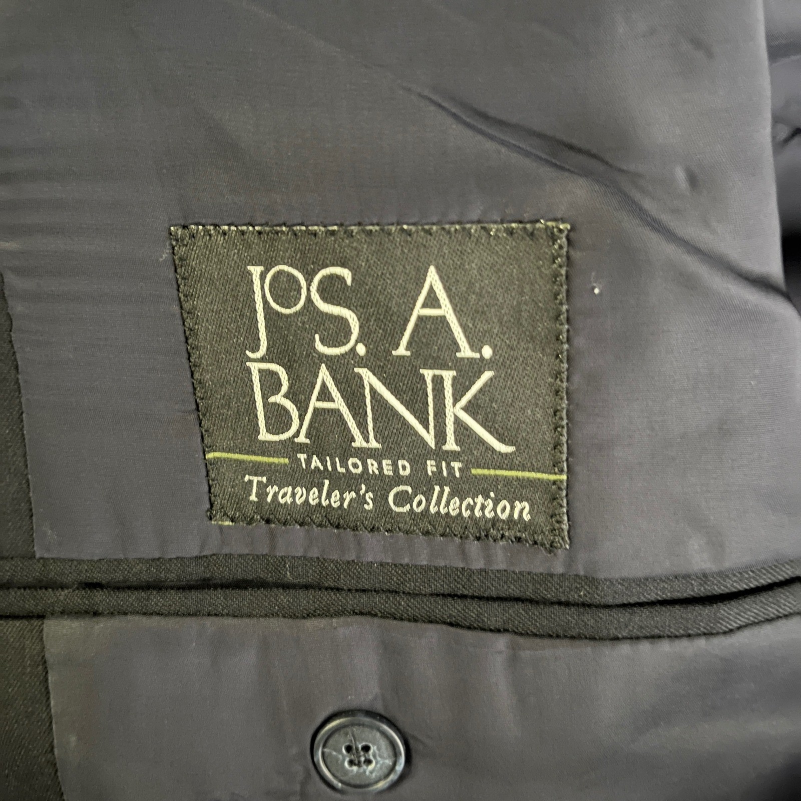 Jos. A. Bank Suit Mens 46L 39W Navy Blue Solid Traveler’s Collection Wool
