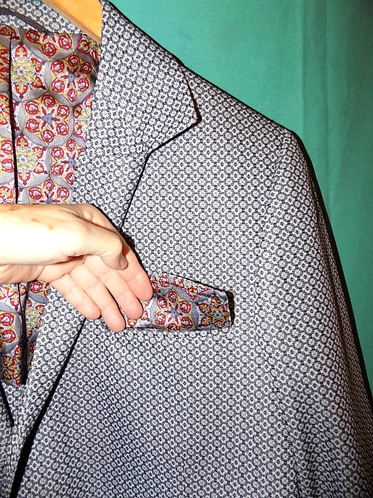Mint! Vtg 70s JORDAN MARSH FLORIDA SPORT COAT, GEOMETRIC,ATOMIC LINING, Sz M, 41