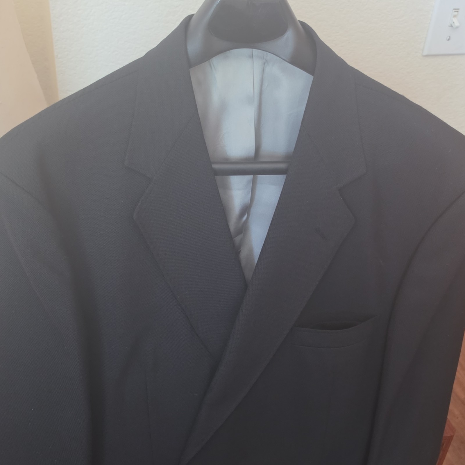Stafford Men’s 40R Black Worsted Wool Blend 2-Button Suit Jacket Notch Lapel
