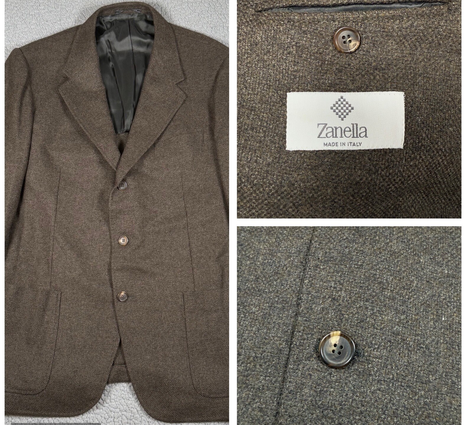 Zanella Blazer Mens 44R Brown Herringbone Wool Cashmere Blend Sports Coat Tweed